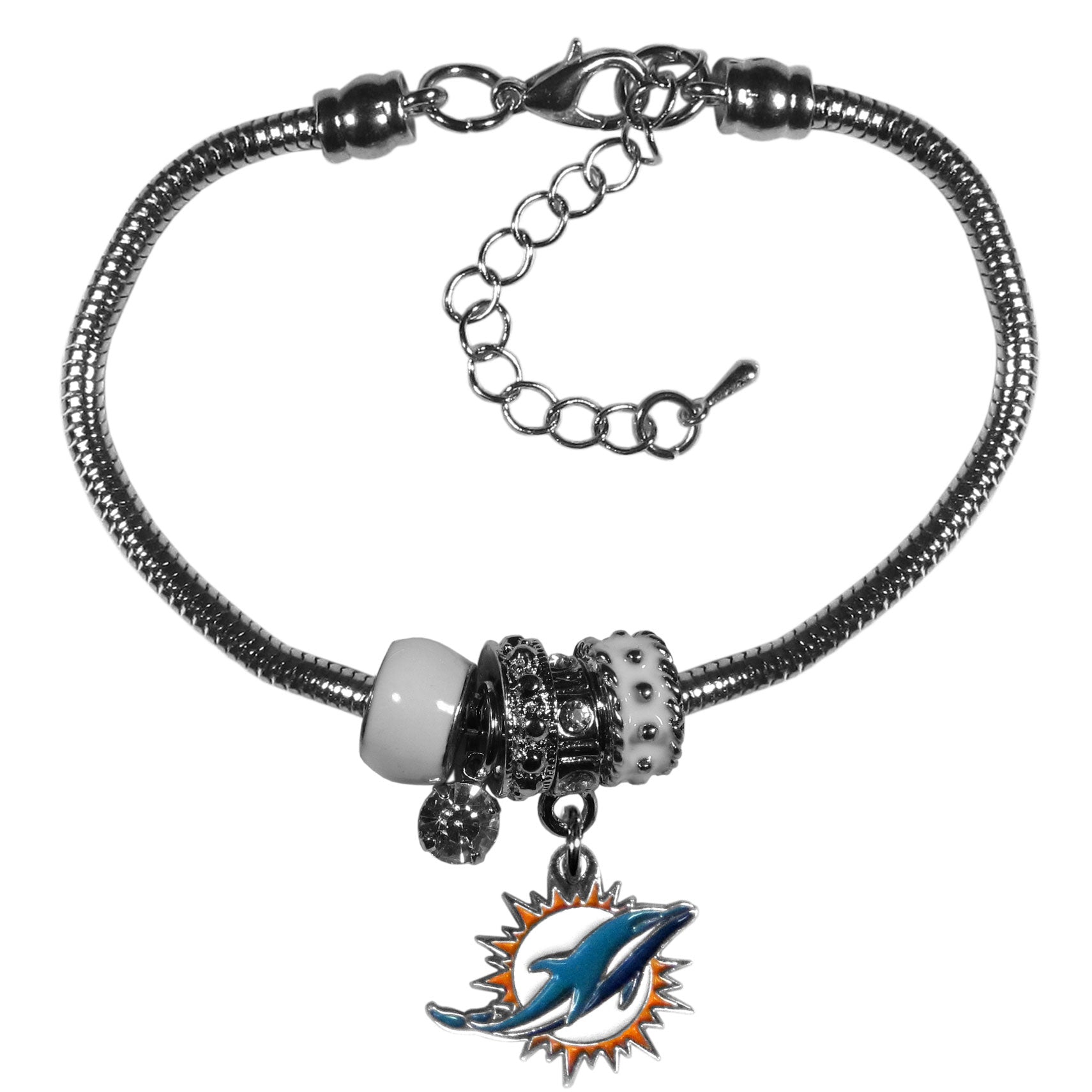 Miami Dolphins Bead Charms Bracelet - Silver
