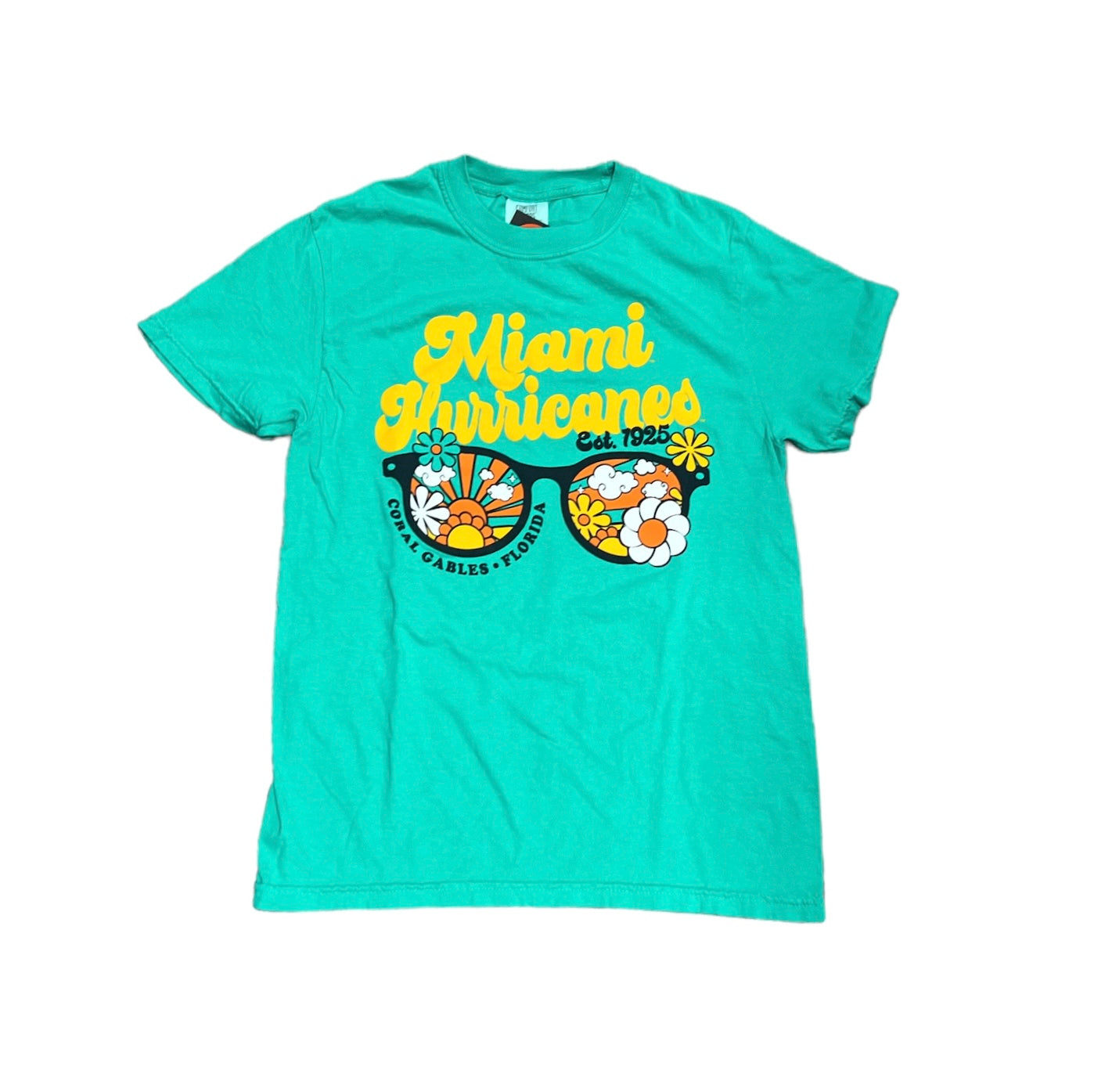 Miami Hurricanes Groovy Sunnies Comfort Color T-Shirt - Island Green