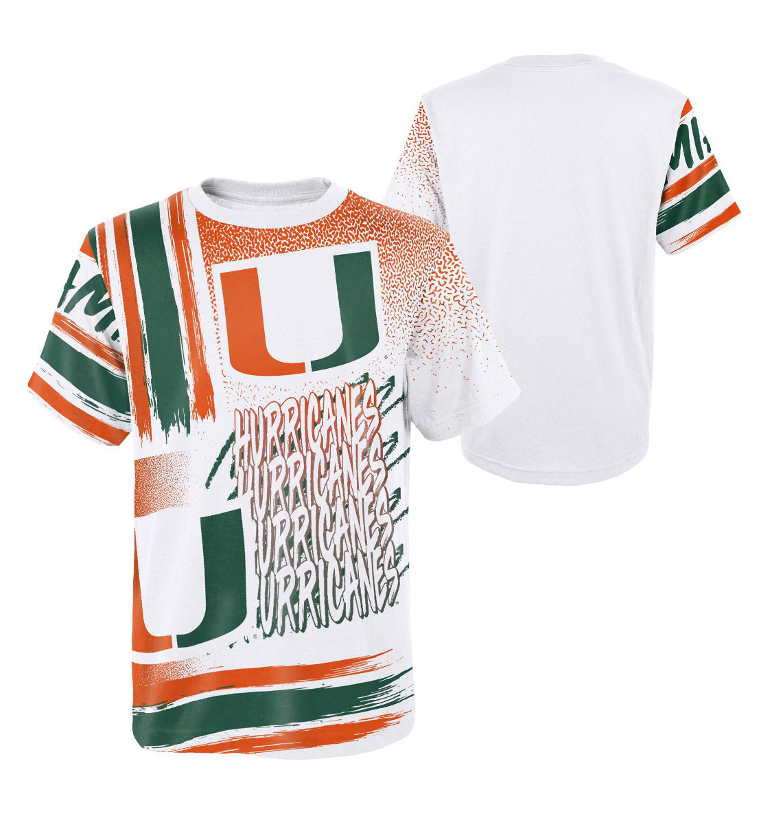 Miami Hurricanes Youth All Over Print T-Shirt - White