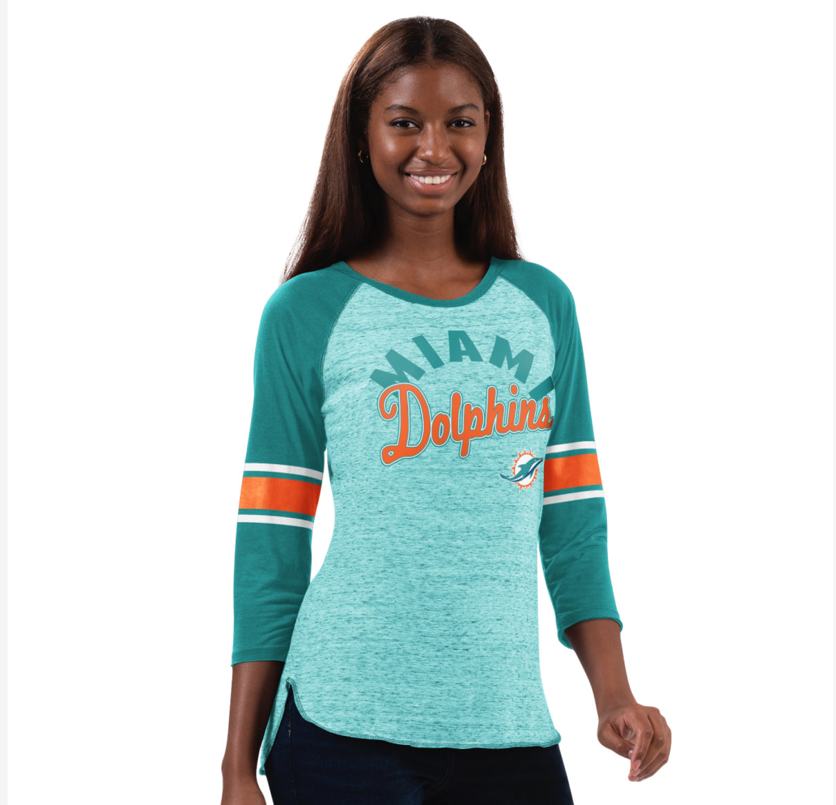 Miami Dolphins Glll Women's 3/4 Sleeve Heathered T-Shirt - Aqua