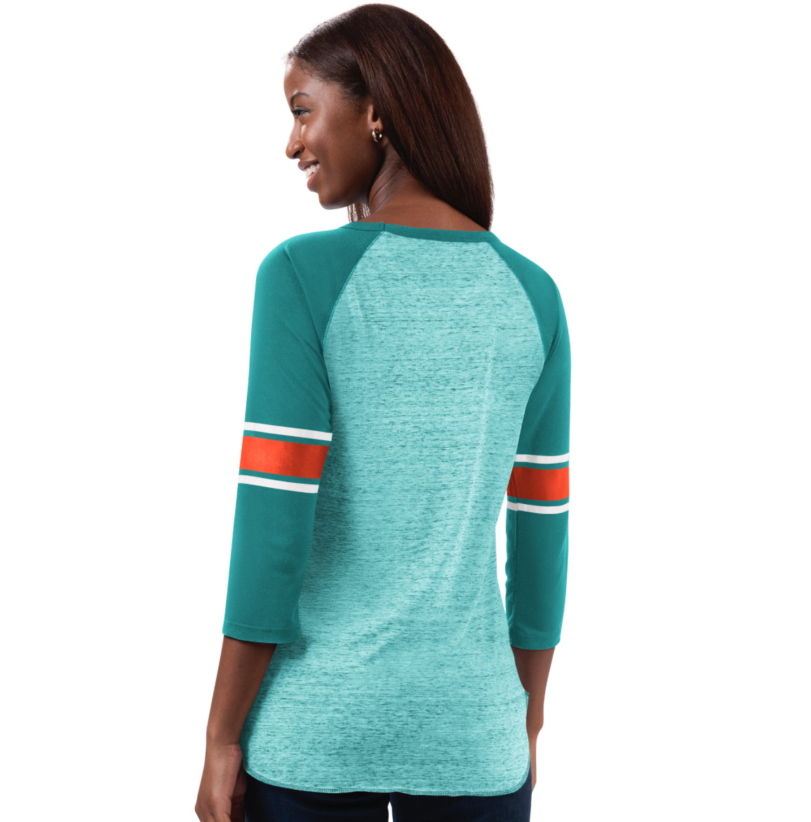 Miami Dolphins Glll Women's 3/4 Sleeve Heathered T-Shirt - Aqua