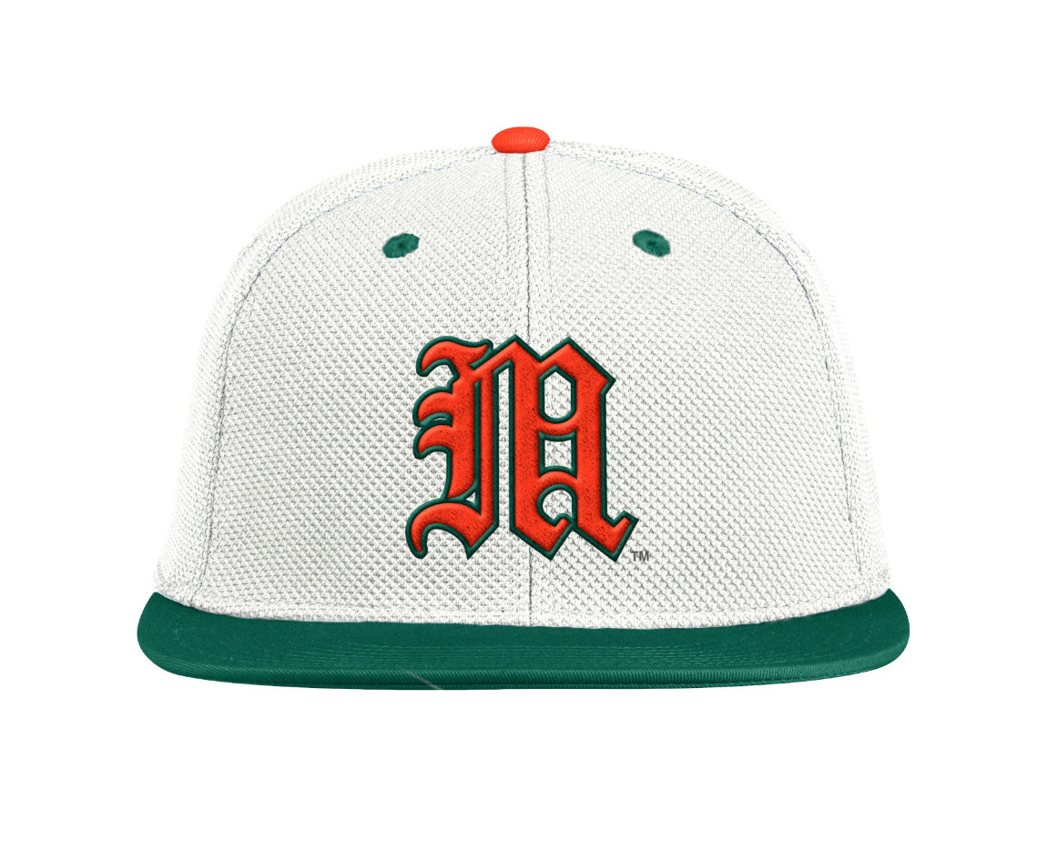Miami Hurricanes adidas On-Field Fitted Baseball Hat - White/Green