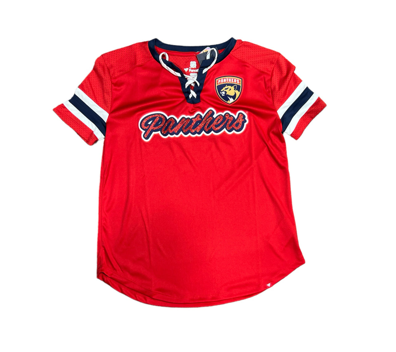Florida Panthers Fanatics Women's Glittered Mesh Jersey Shirt  - Red