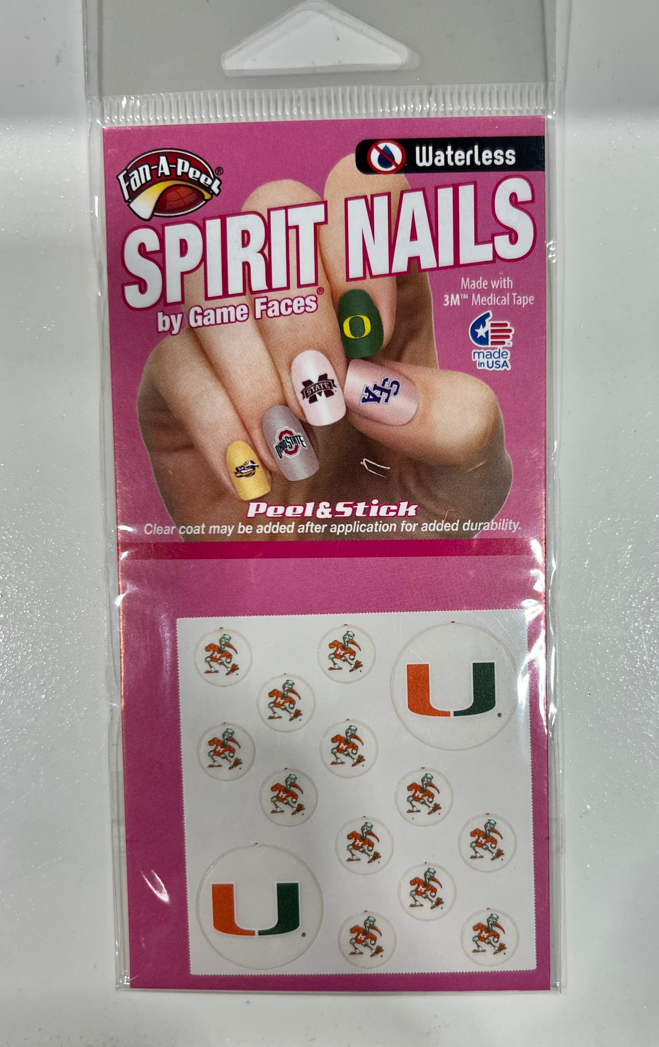Miami Hurricanes Peel and Stick Fingernail Tattoos