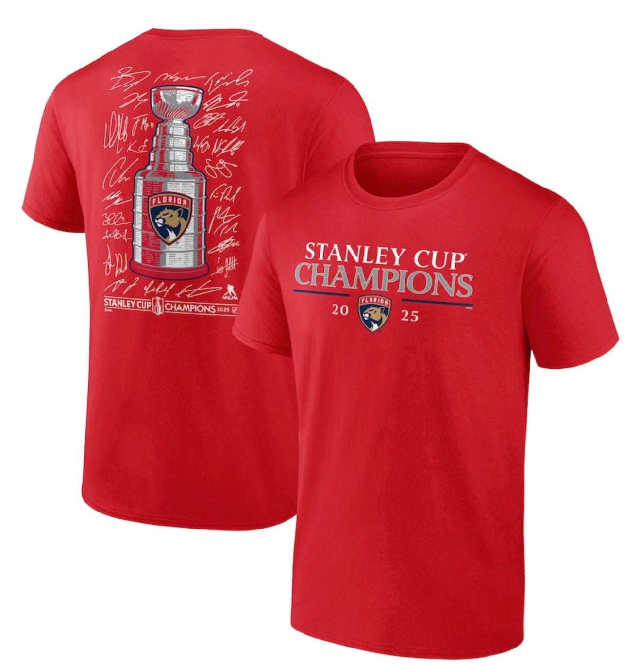 Florida Panthers 2025 Stanley Cup Champions Signature Roster T-Shirt - Red