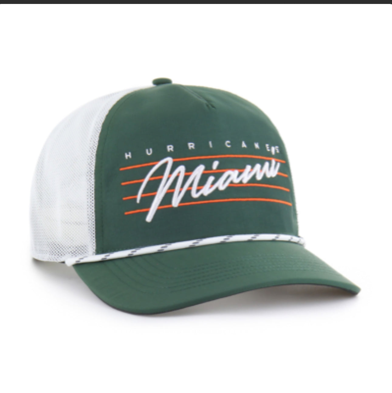 Miami Hurricanes 47 Brand Downburst Mesh Trucker Hitch Hat - Green/White