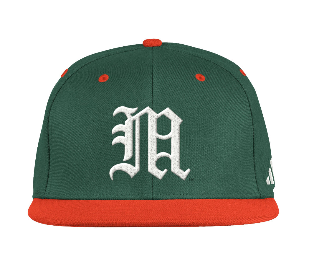 Miami Hurricanes adidas On-Field Baseball Hat - Green/Orange