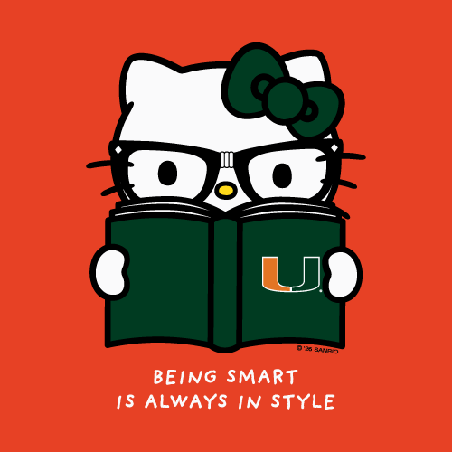 Miami Hurricanes Youth Girls Hello Kitty Being Smart T-Shirt - Orange