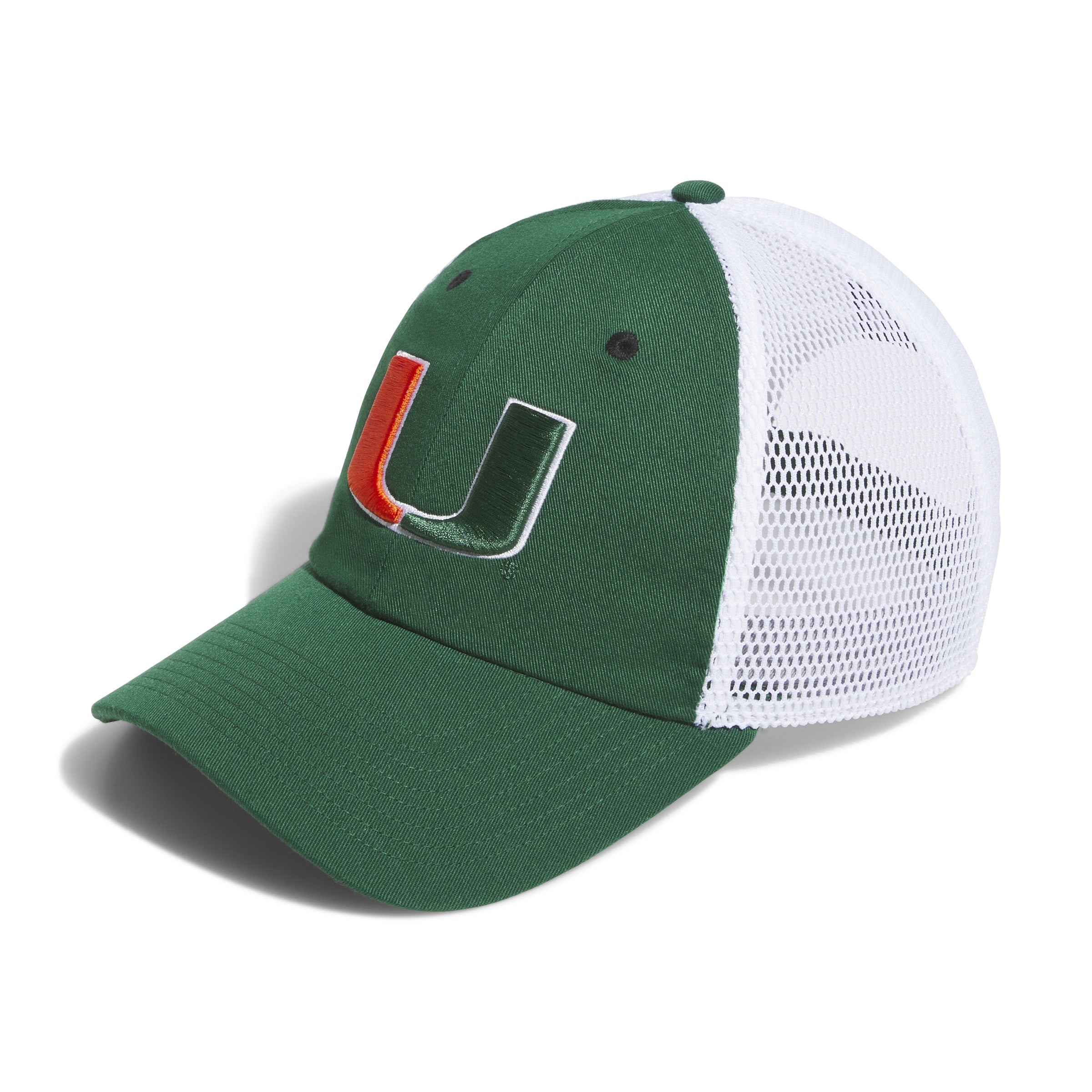 Miami Hurricanes adidas Primary Logo Slouch Adjustable Mesh Trucker Hat - Green/White