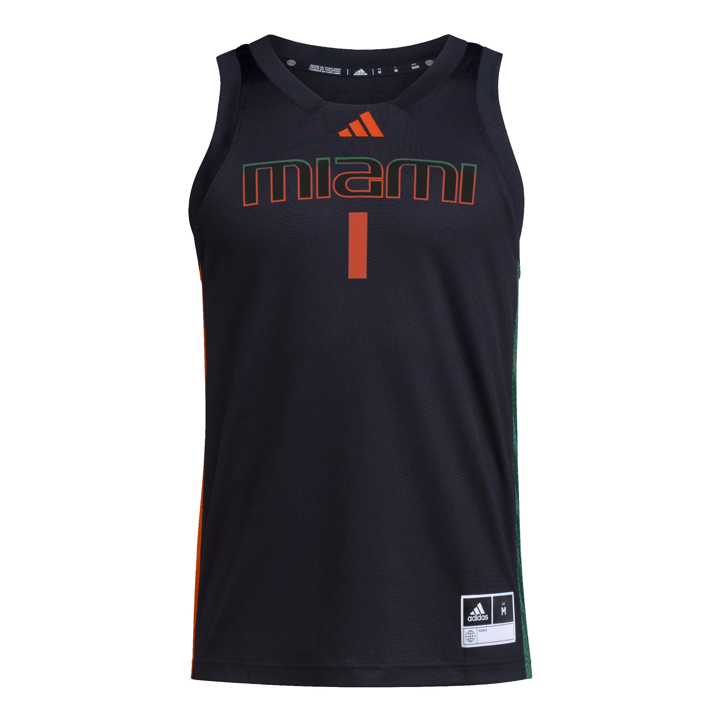 adidas Men's #1 Miami Hurricanes Swingman Jersey - Black