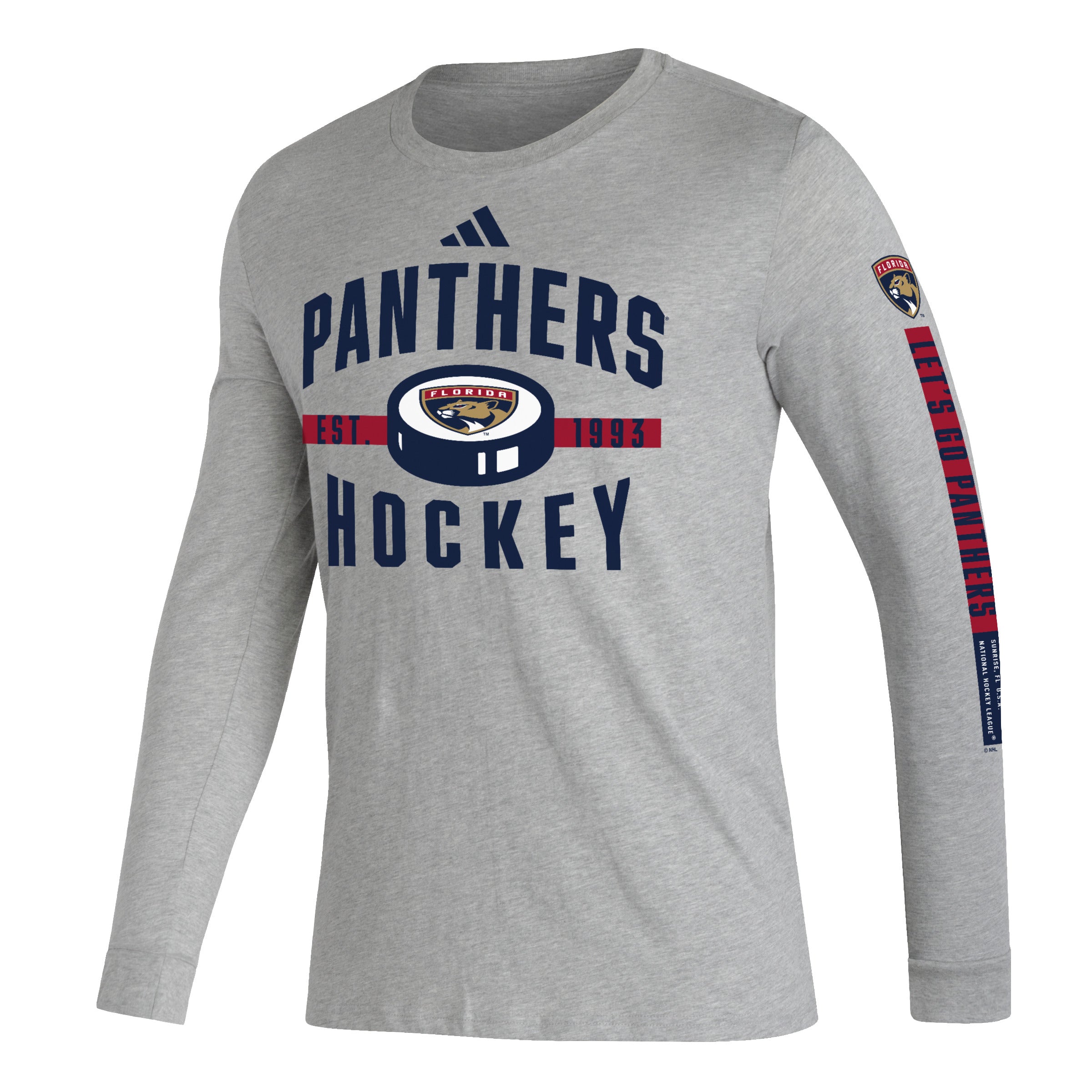 Florida Panthers adidas Hockey Puck Shield LS T-Shirt - Grey