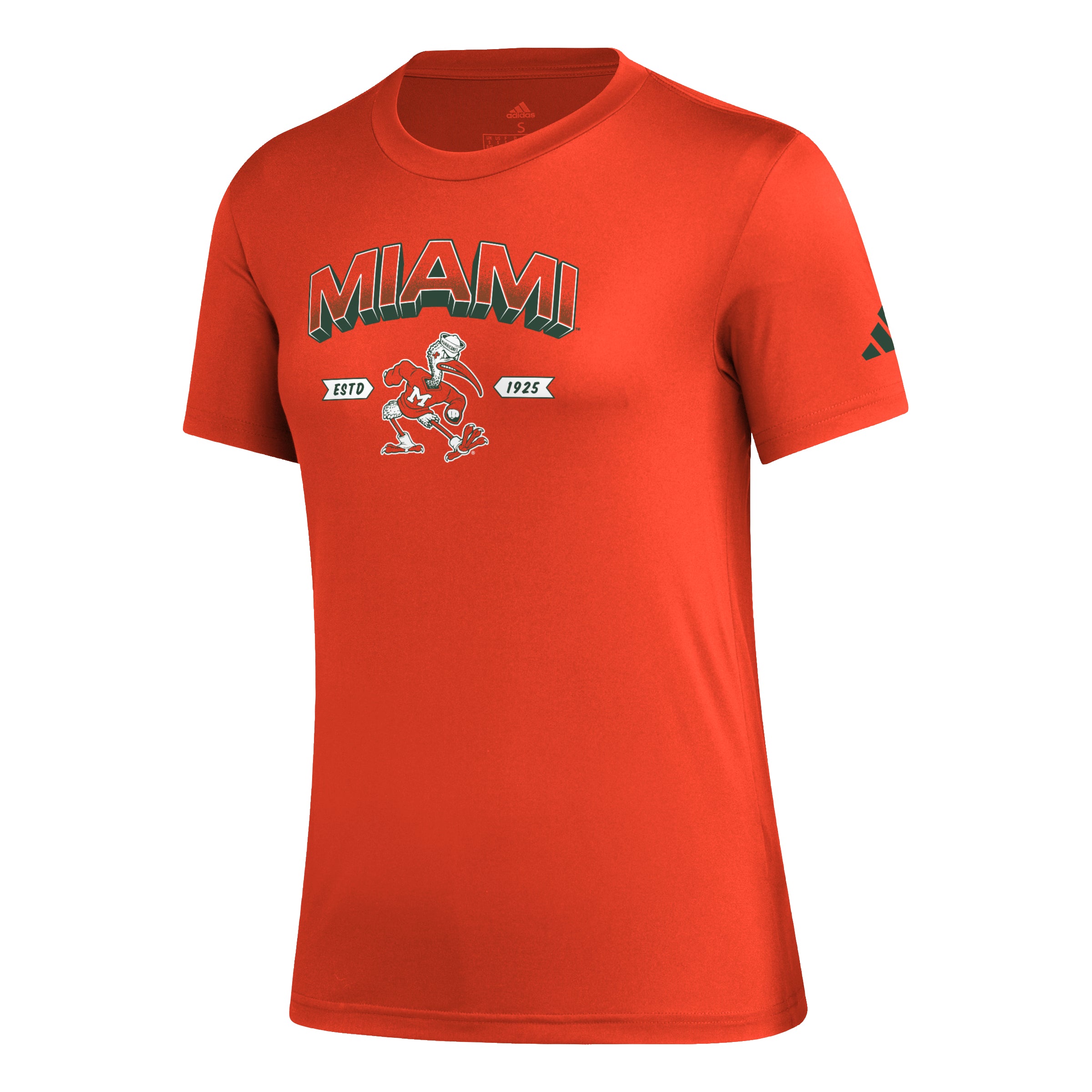 Miami Hurricanes 2023 adidas Women's Mighty Mascot Pregame T-Shirt - Orange