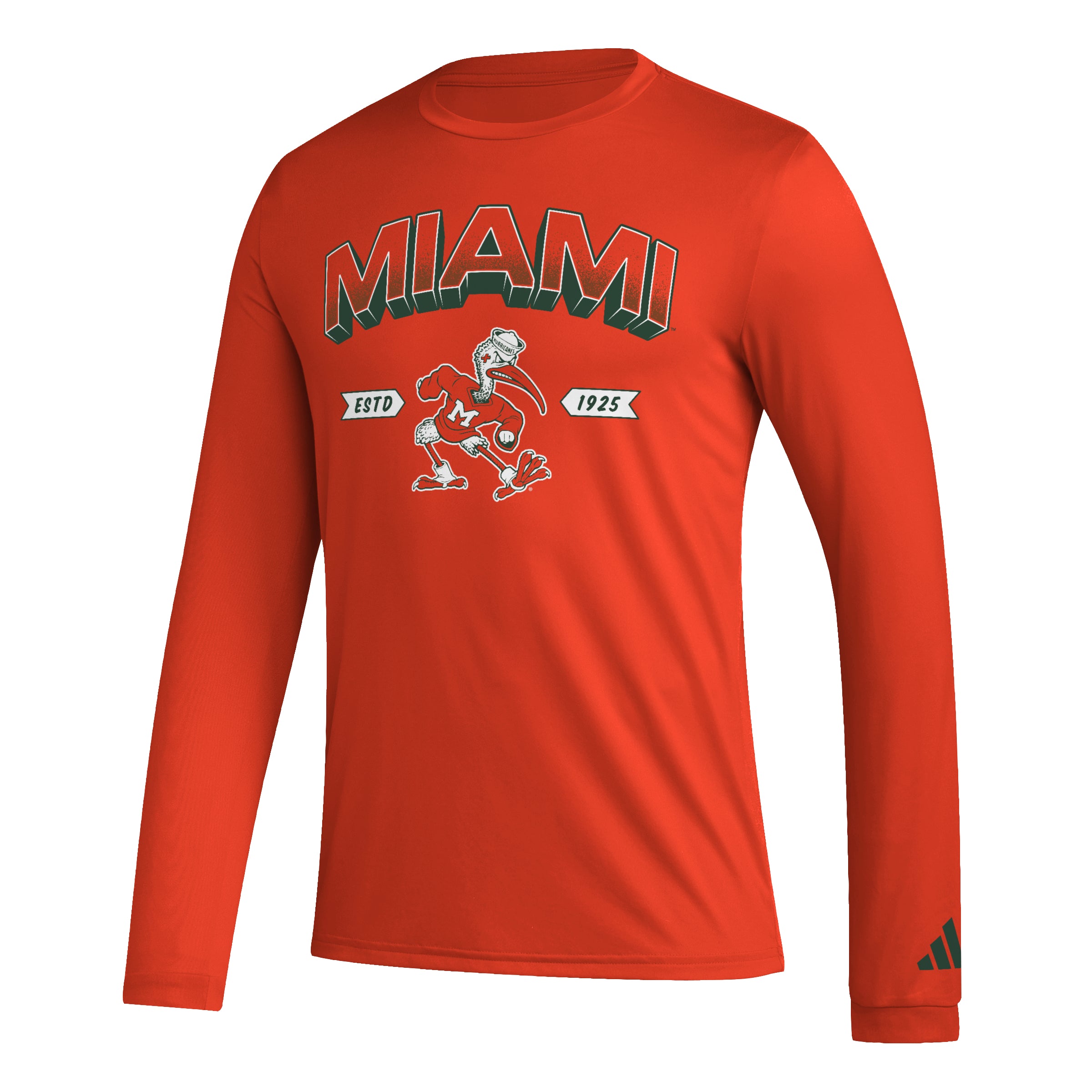 Miami Hurricanes adidas Mighty Mascot Pregame L/S T-Shirt - Orange