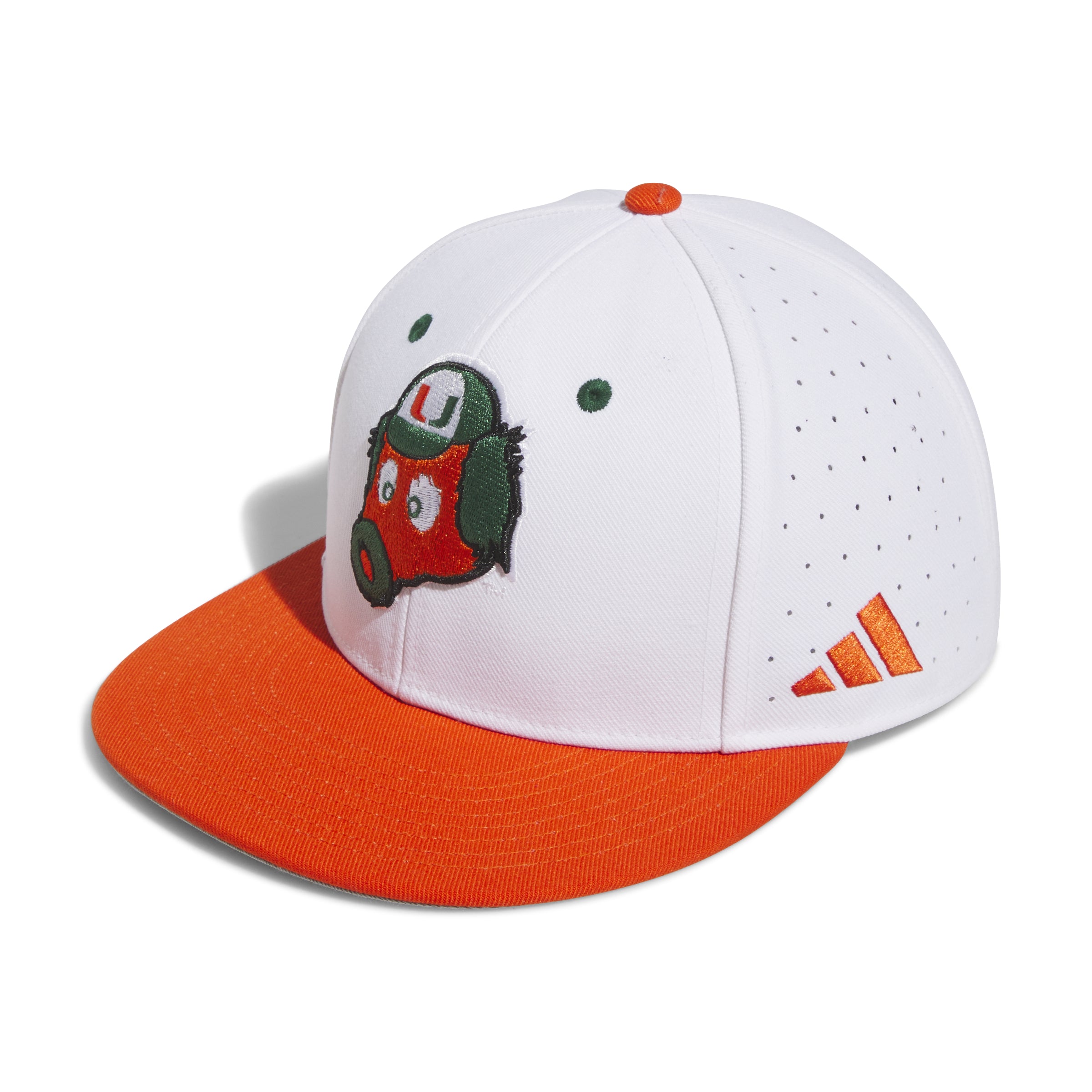 Miami Hurricanes adidas On Field Maniac Perforated Fitted Baseball Hat - White