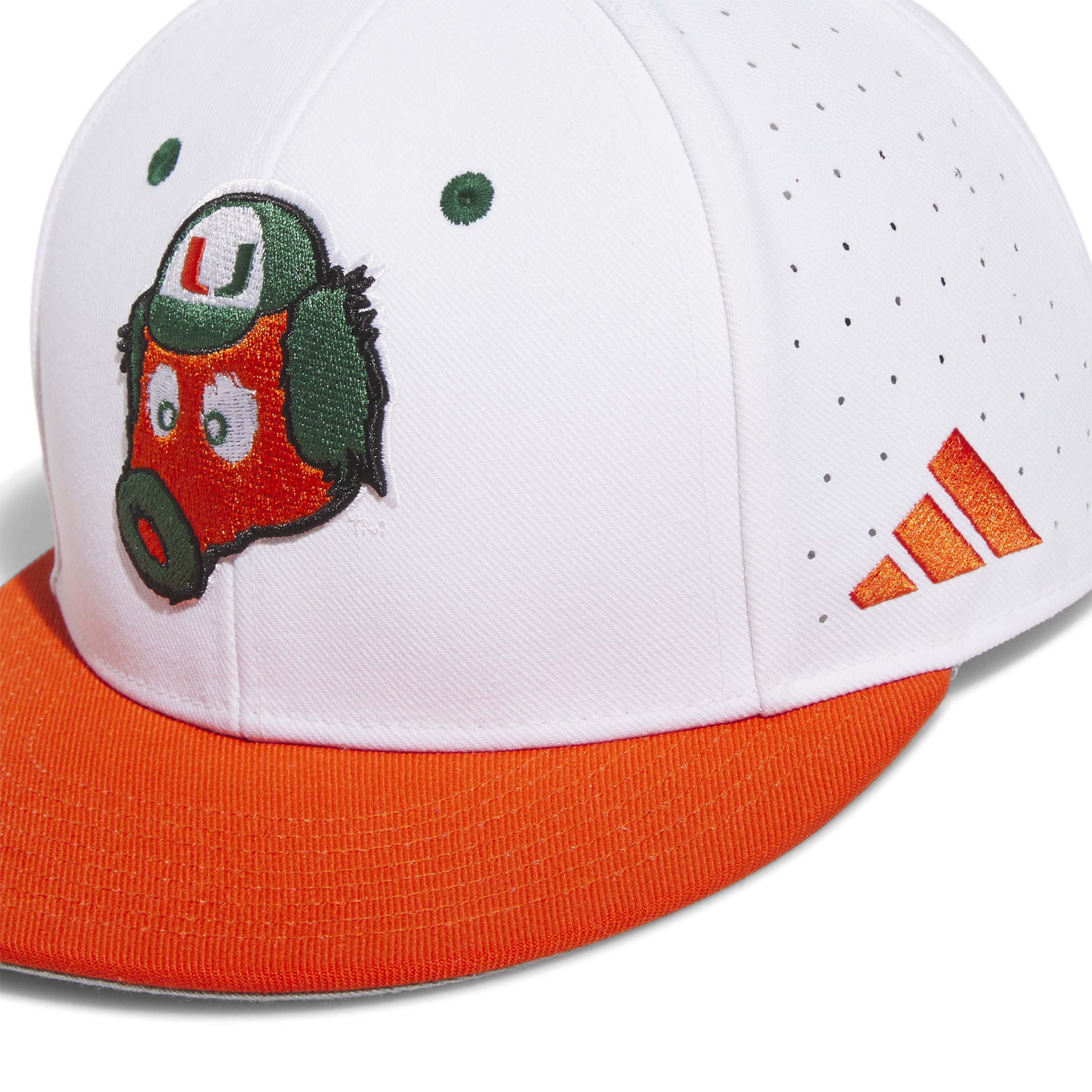Miami Hurricanes adidas On Field Maniac Perforated Fitted Baseball Hat - White