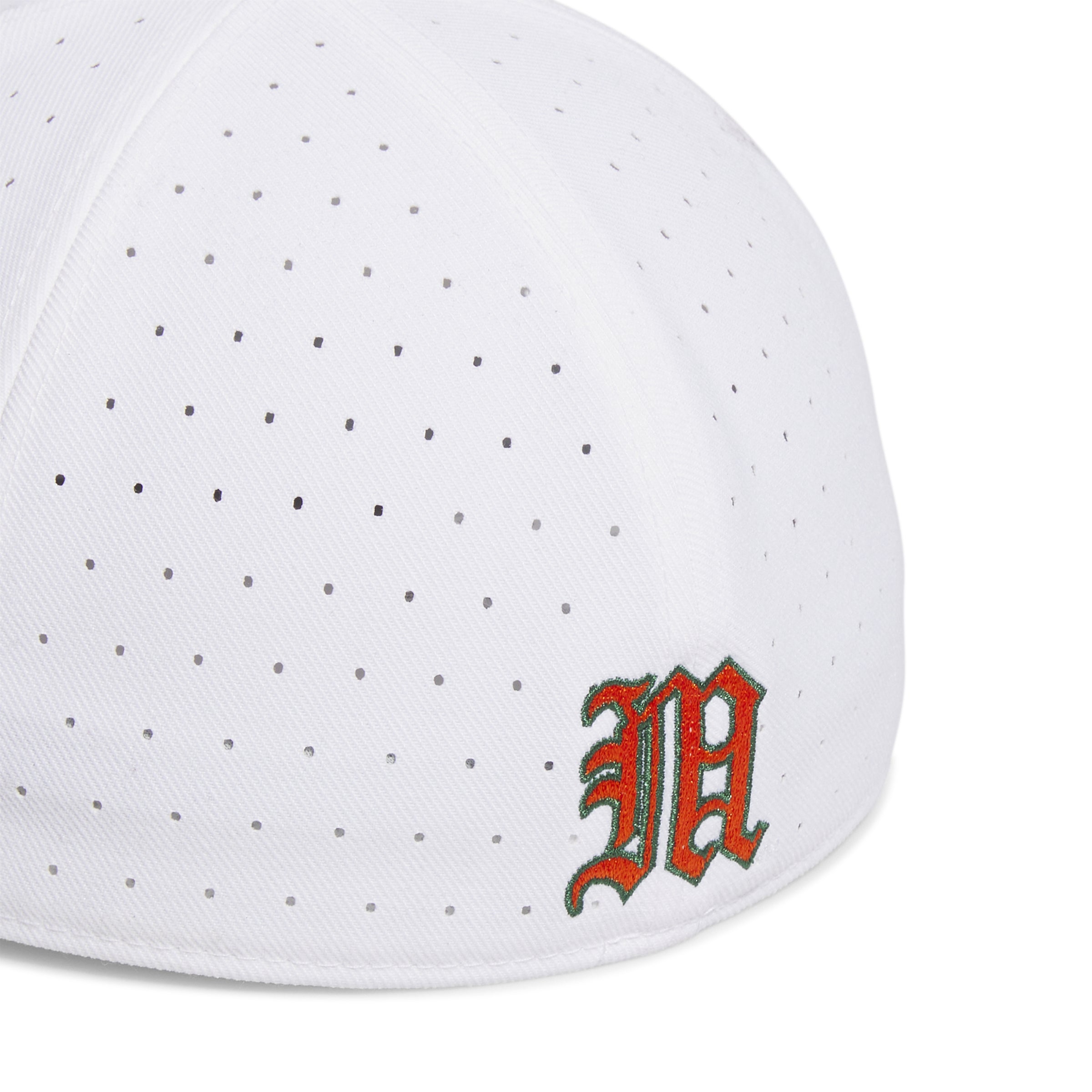 Miami Hurricanes adidas On Field Maniac Perforated Fitted Baseball Hat - White
