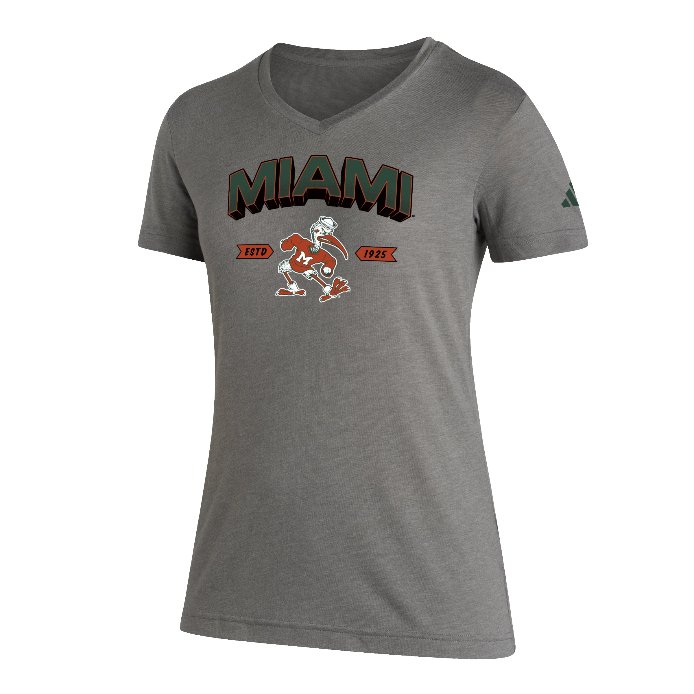 Miami Hurricanes adidas Women's Mighty Mascot Tri-Blend V-Neck T-Shirt - Grey