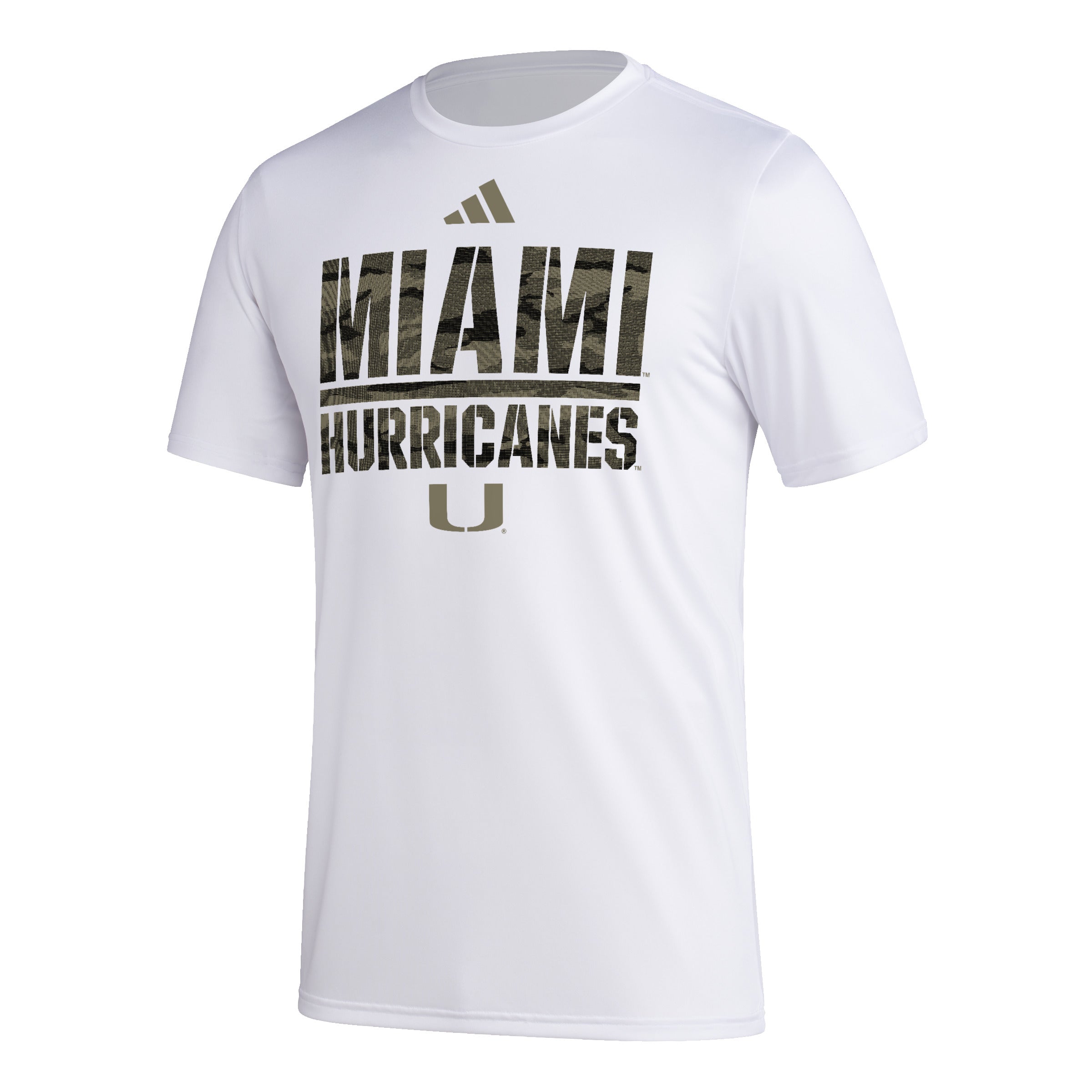 Miami Hurricanes 2023 adidas Military Appreciation Pregame AEROREADY T-Shirt - White