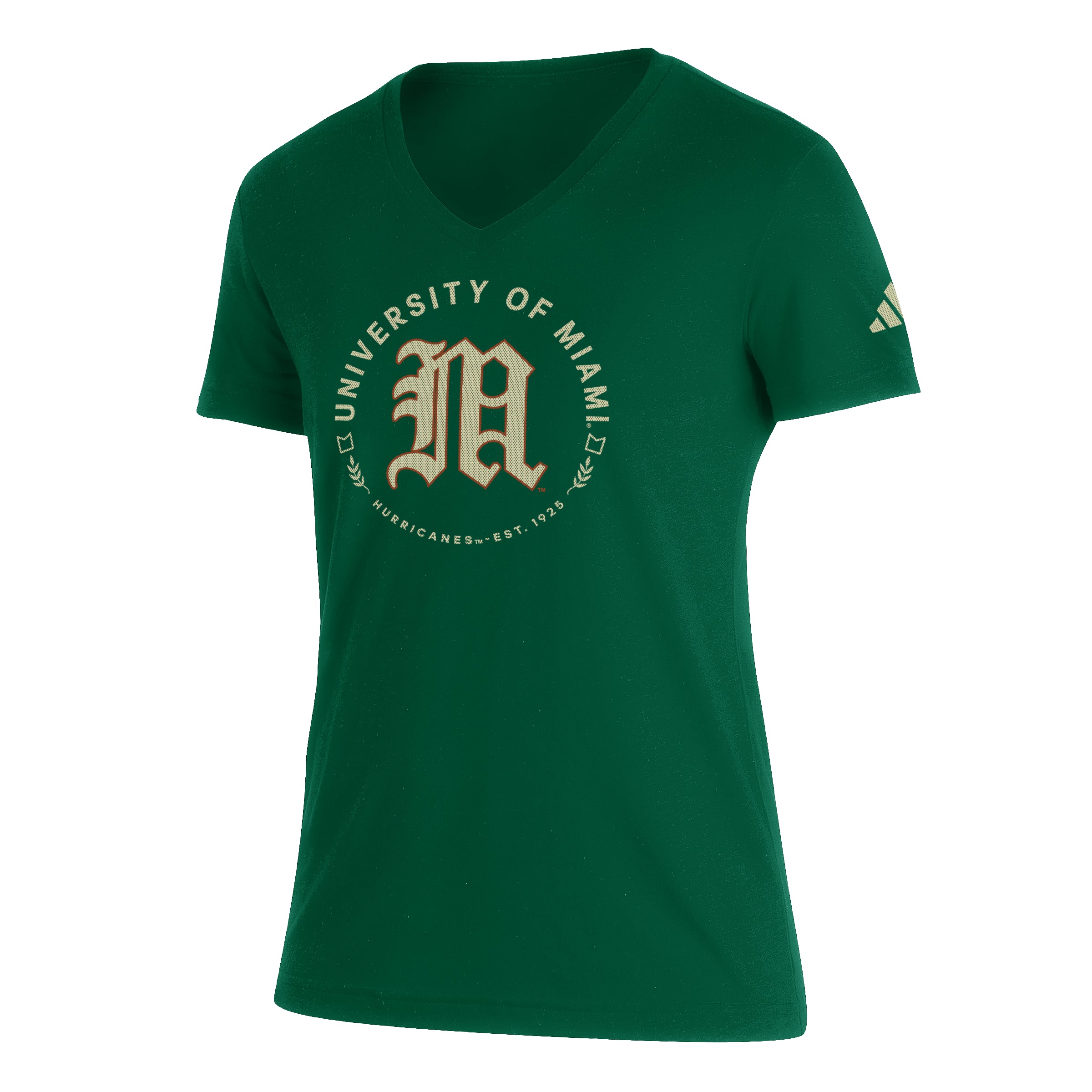 Miami Hurricanes adidas Women's Old English M Tri-Blend V-Neck T-Shirt - Green