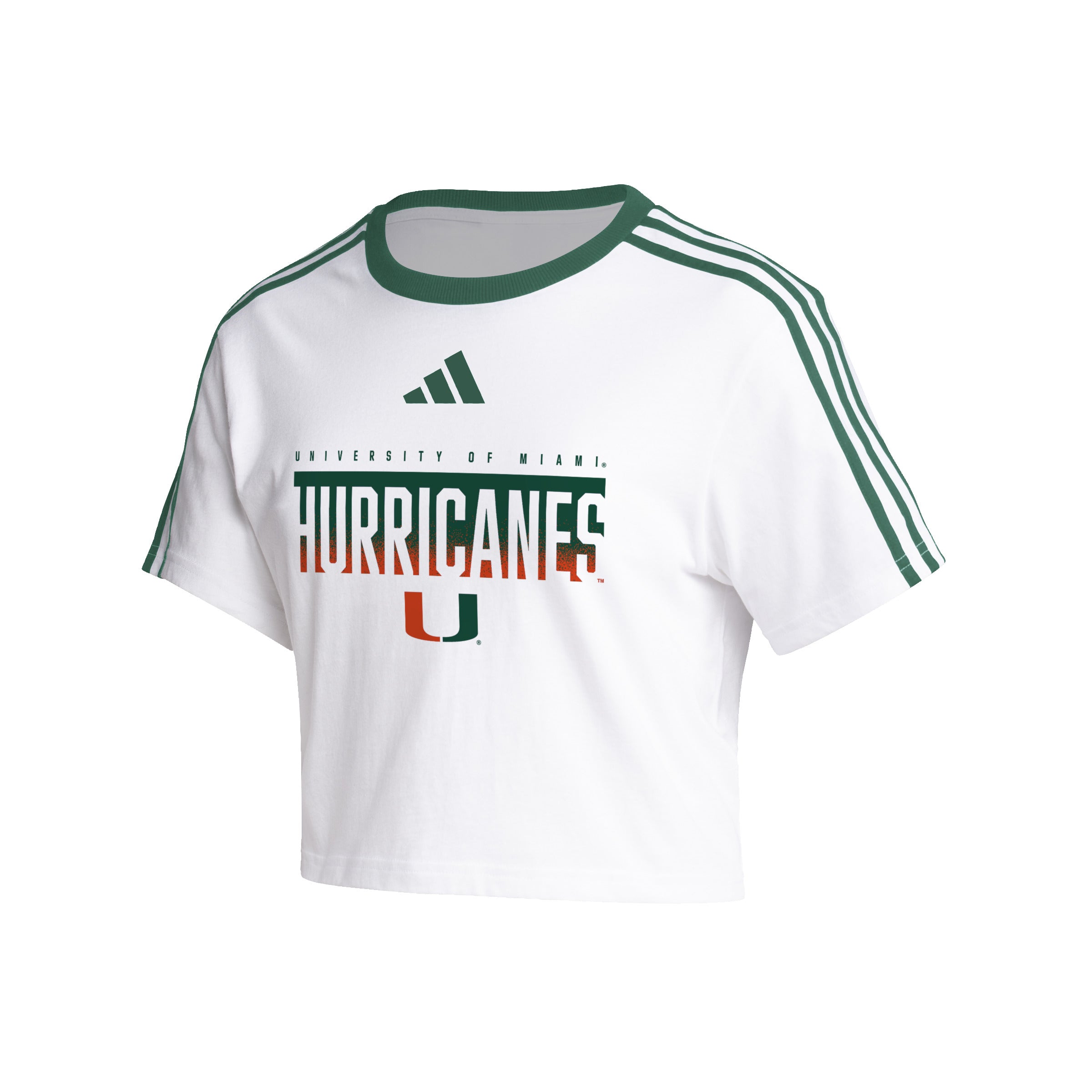 Miami Hurricanes adidas Women's Fresh 3-Stripe Crop Top T-Shirt - White