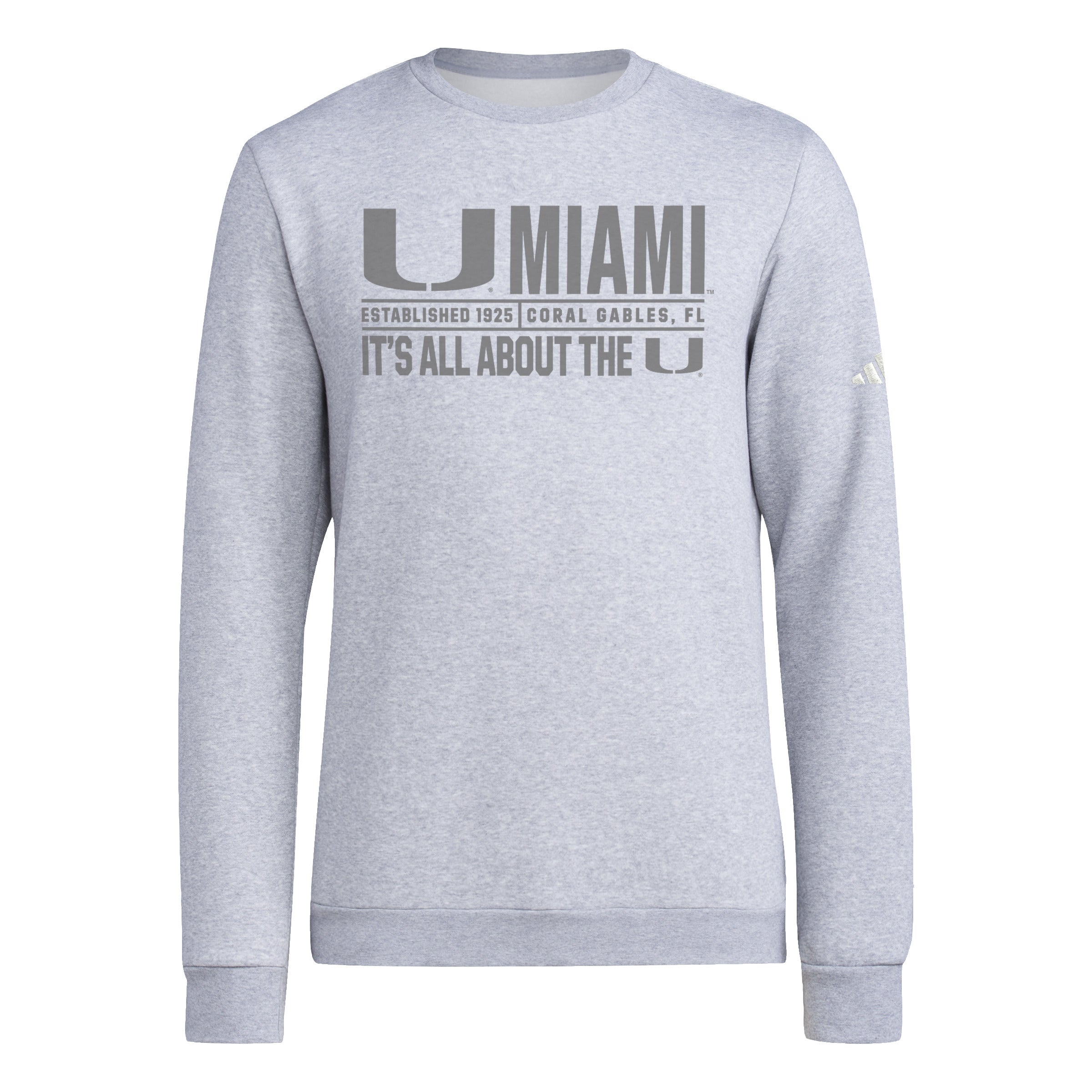 Miami Hurricanes adidas Locker Slogan Crew Neck Sweatshirt - Grey