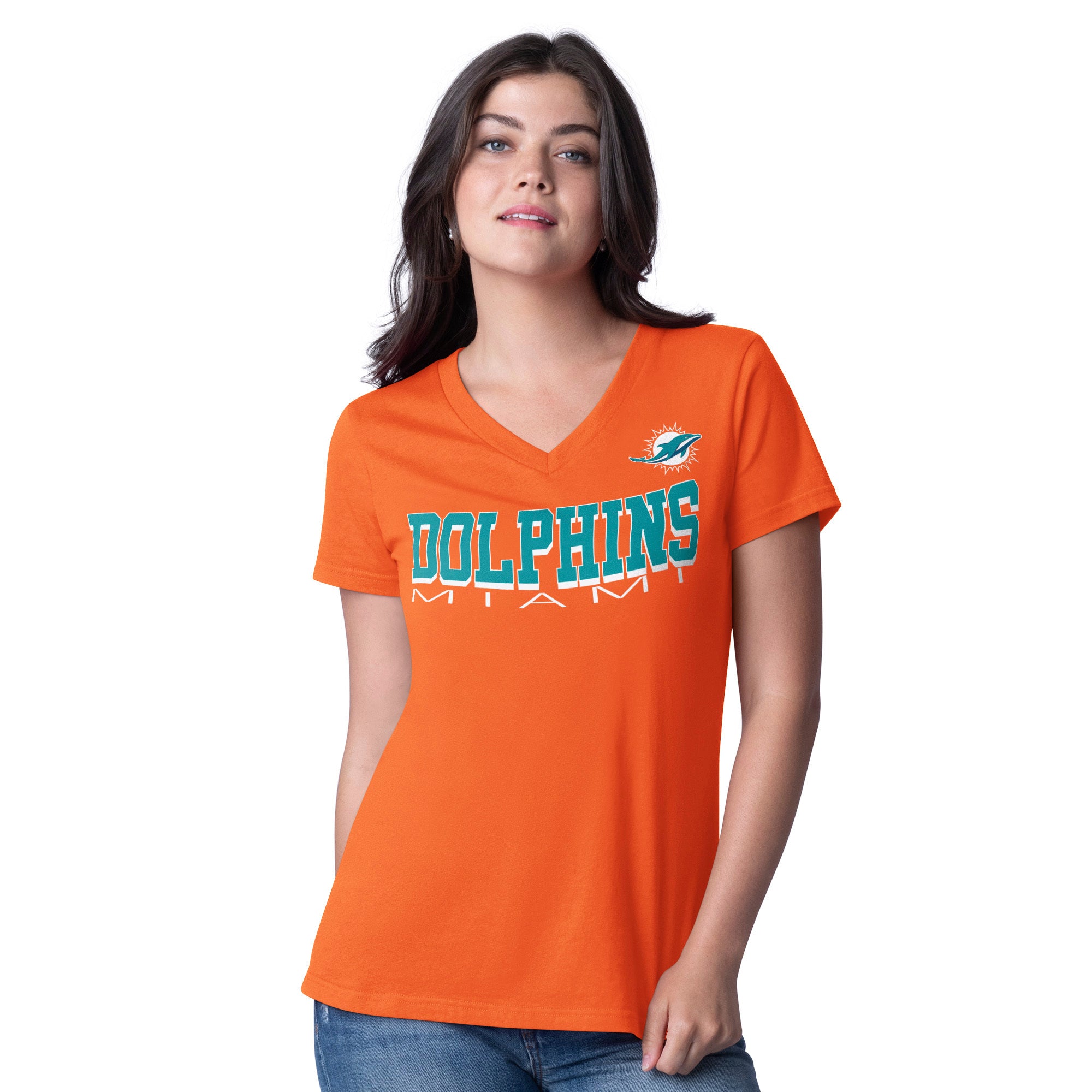 Miami Dolphins Glll  Women's  V-Neck T-Shirt - Orange