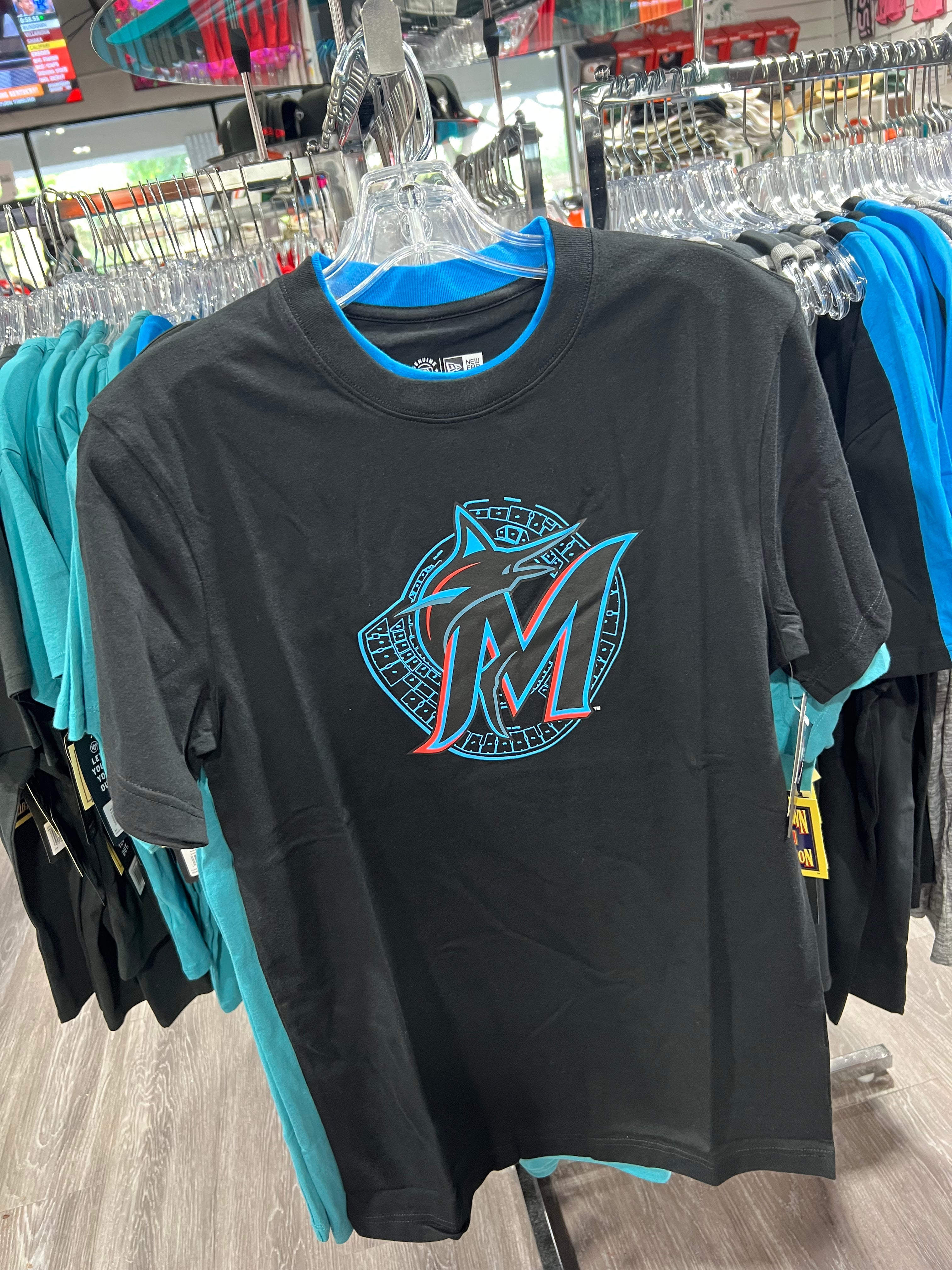 Miami Marlins New Era Stadium Background T-Shirt - Black