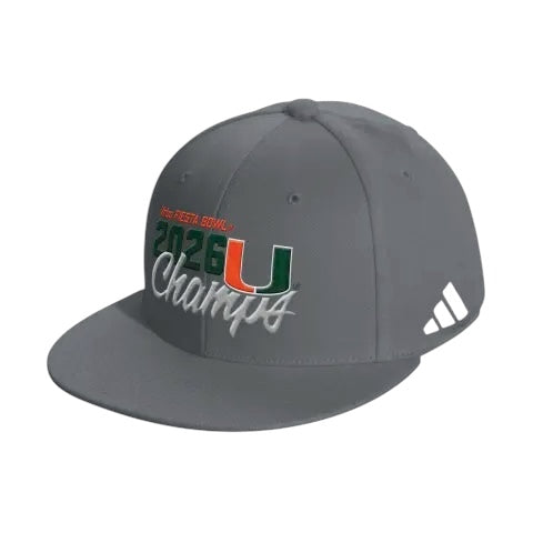 Miami Hurricanes adidas 2026 CFP Fiesta Bowl Champs Snapback Hat - Gray