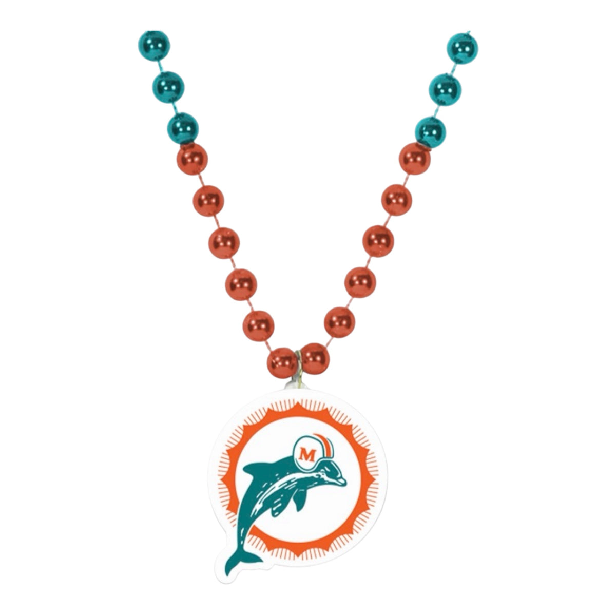 Miami Dolphins Mardi Gras Beads with Vintage Logo Medallion Necklace
