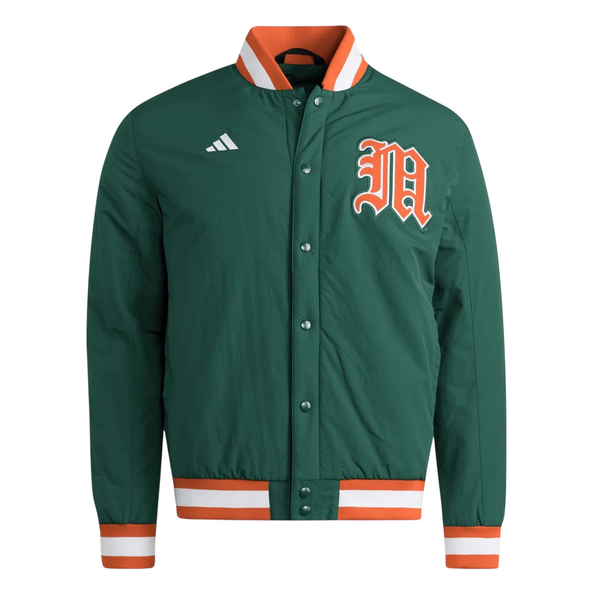 Miami Hurricanes adidas 2025 Old English M Baseball Coaches Jacket - Green