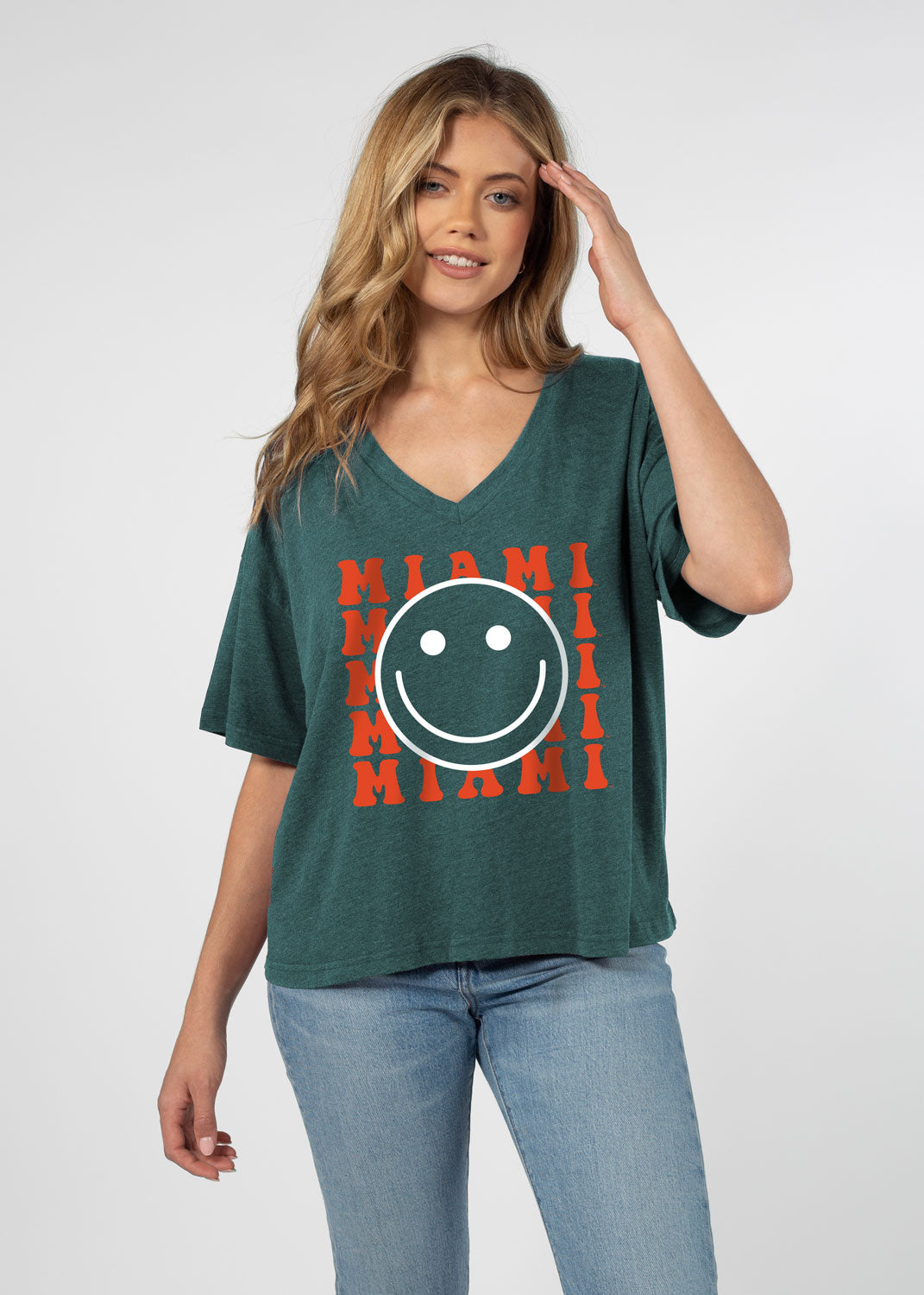 Miami Hurricanes Chicka-D V-Neck Smile Crop T-Shirt - Green
