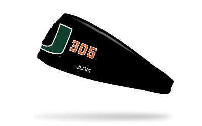 Miami Hurricanes Headband U Logo & 305 - Black