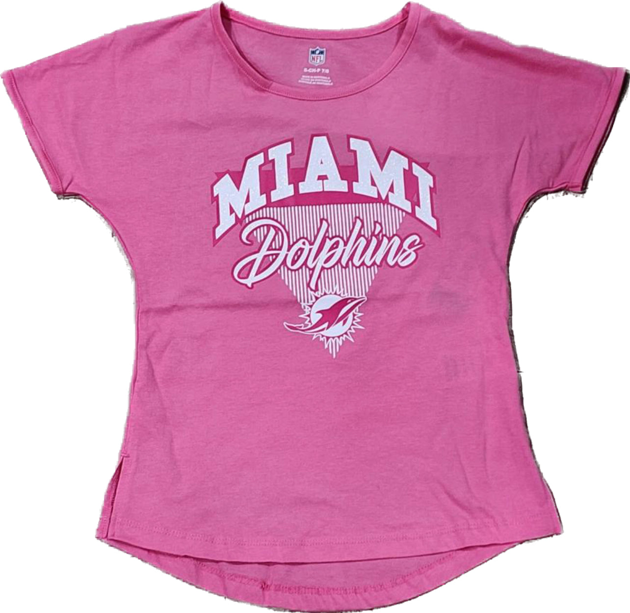 Miami Dolphins Youth Girls Glittered Playtime Dolman T-Shirt - Pink