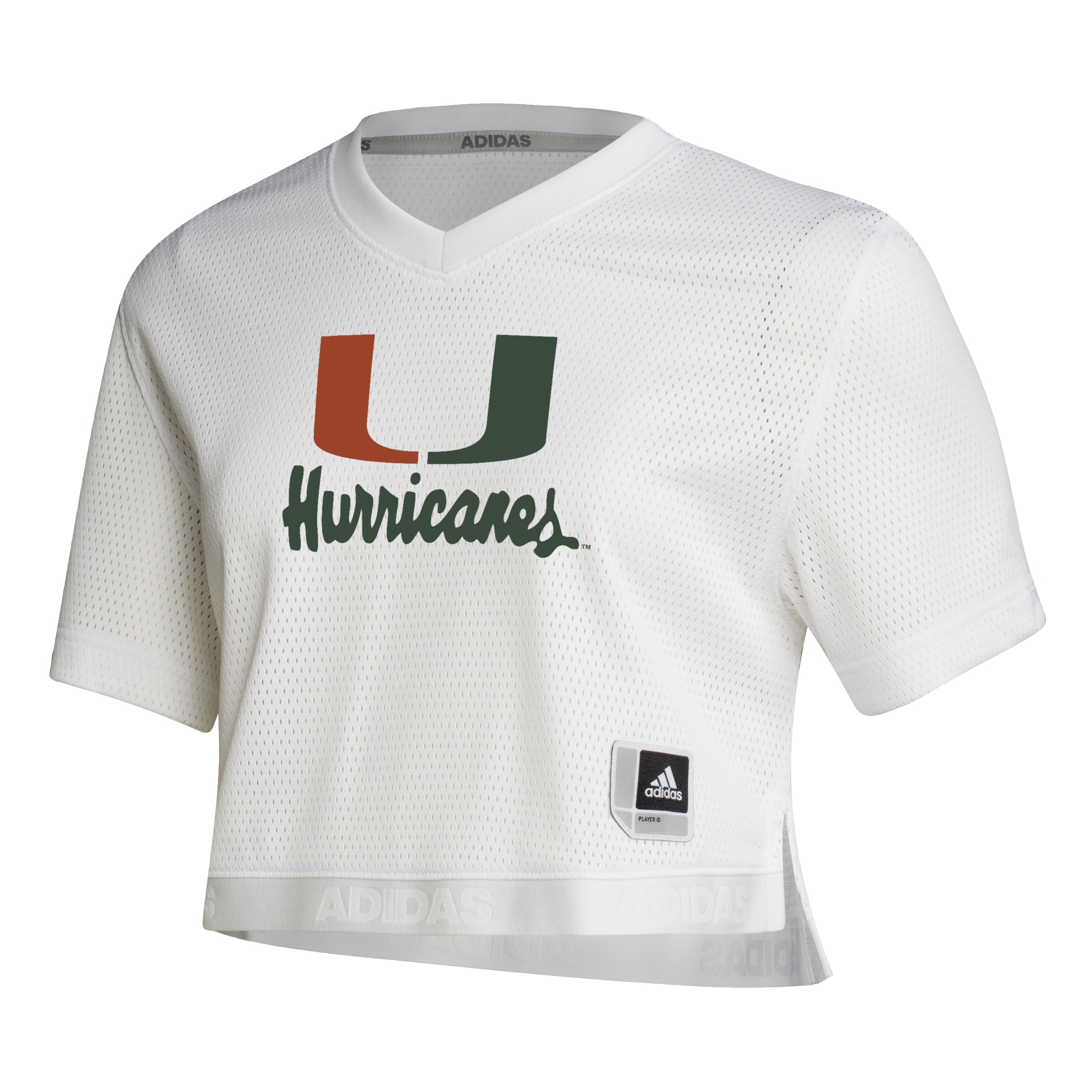 Miami Hurricanes adidas Womens Primegreen V-Neck Crop Jersey - White