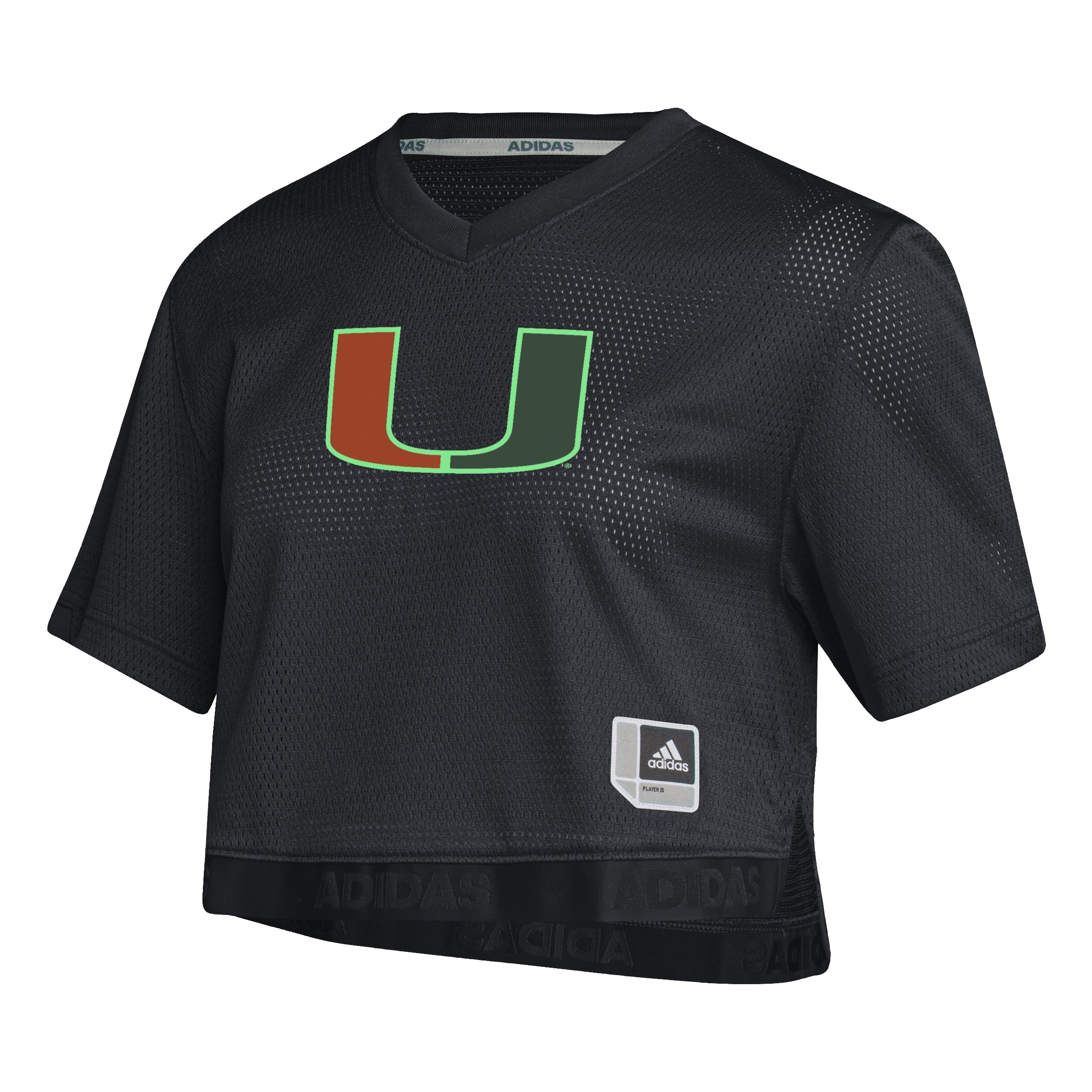 Miami Hurricanes adidas Womens Primary Logo Crop Top Jersey - Black