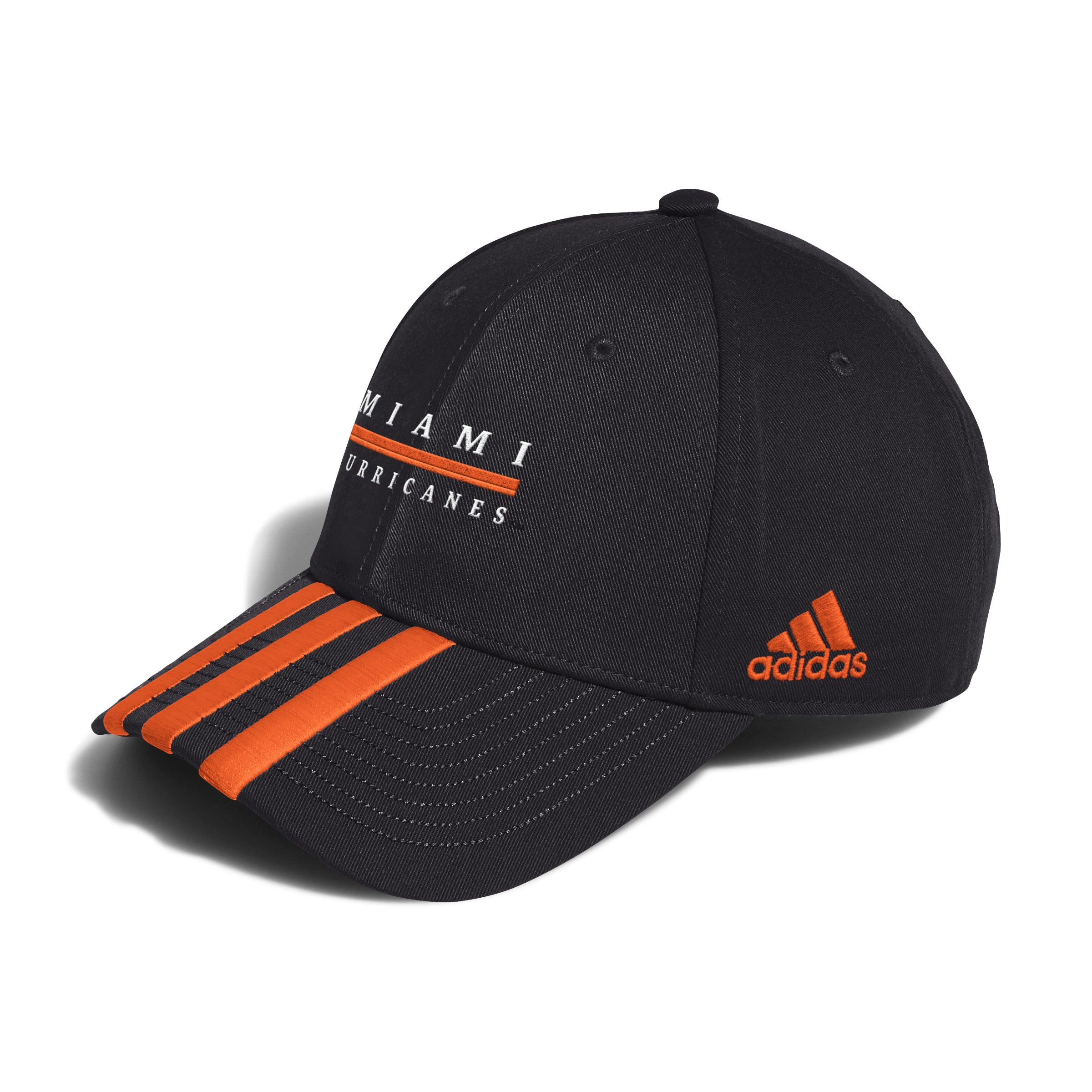 Miami Hurricanes adidas 3-Stripe Racing Structured Adjustable Hat - Black