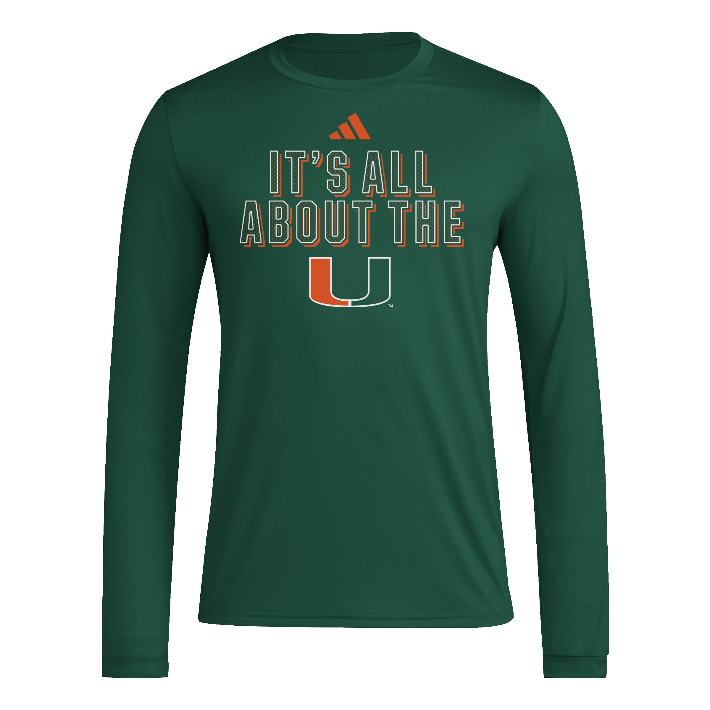 Miami Hurricanes adidas Locker Slogan L/S Pregame T-Shirt - Green
