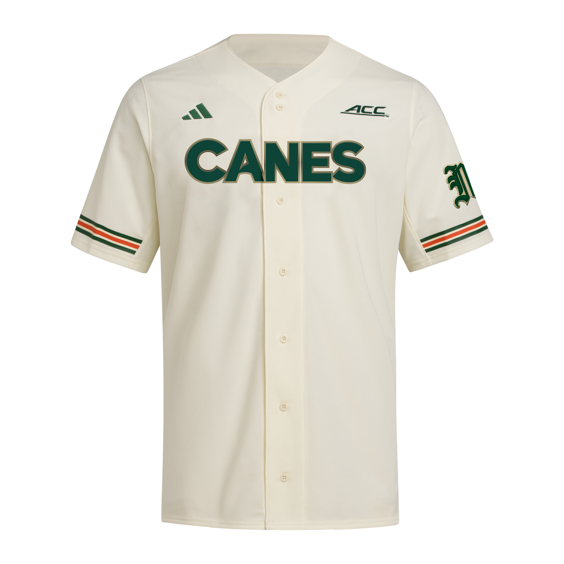 Miami Hurricanes adidas 2025 'CANES' Golden Trim Baseball Jersey - Cre
