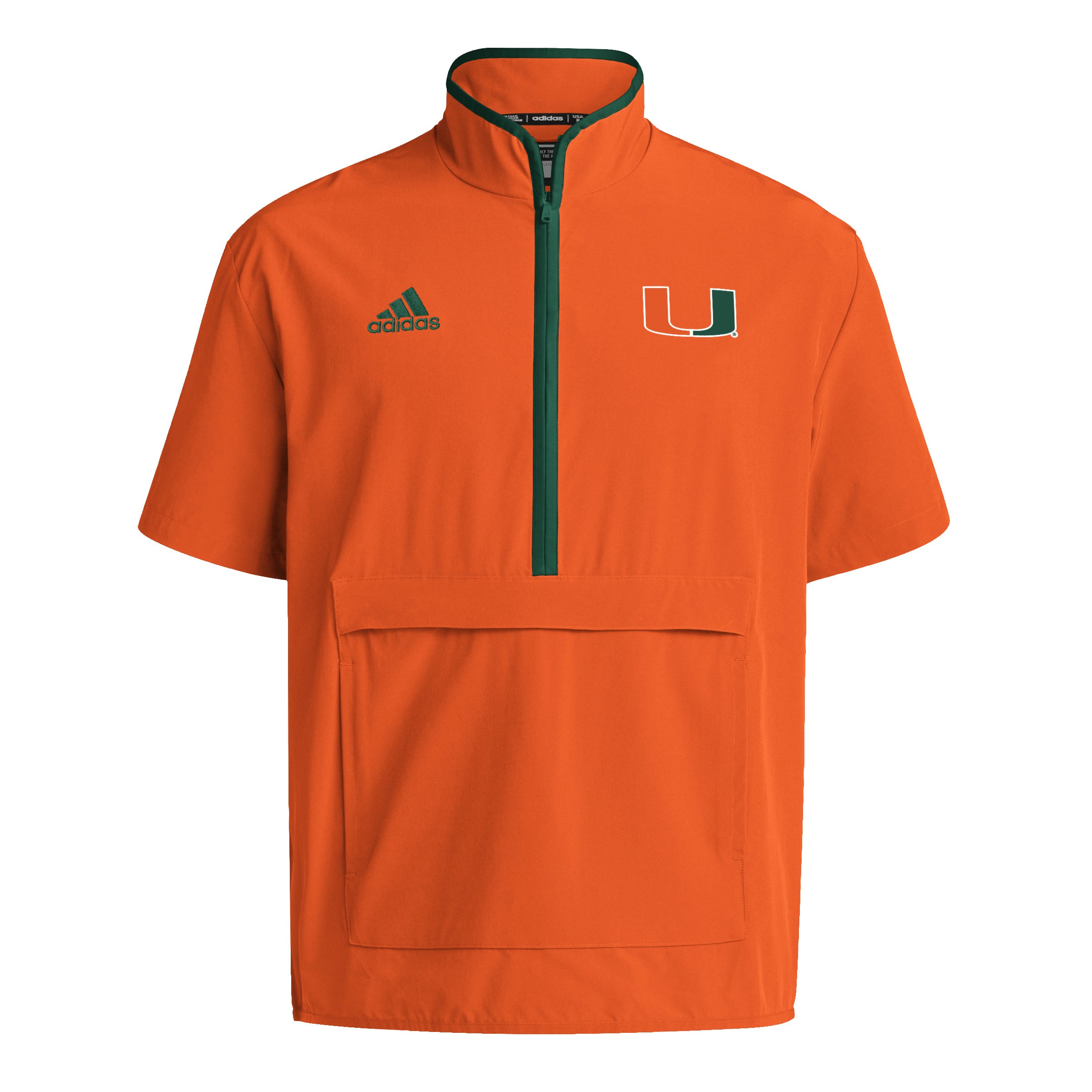 Miami Hurricanes adidas 2024 Coaches Sideline Half-Zip Short Sleeve Jacket - Orange