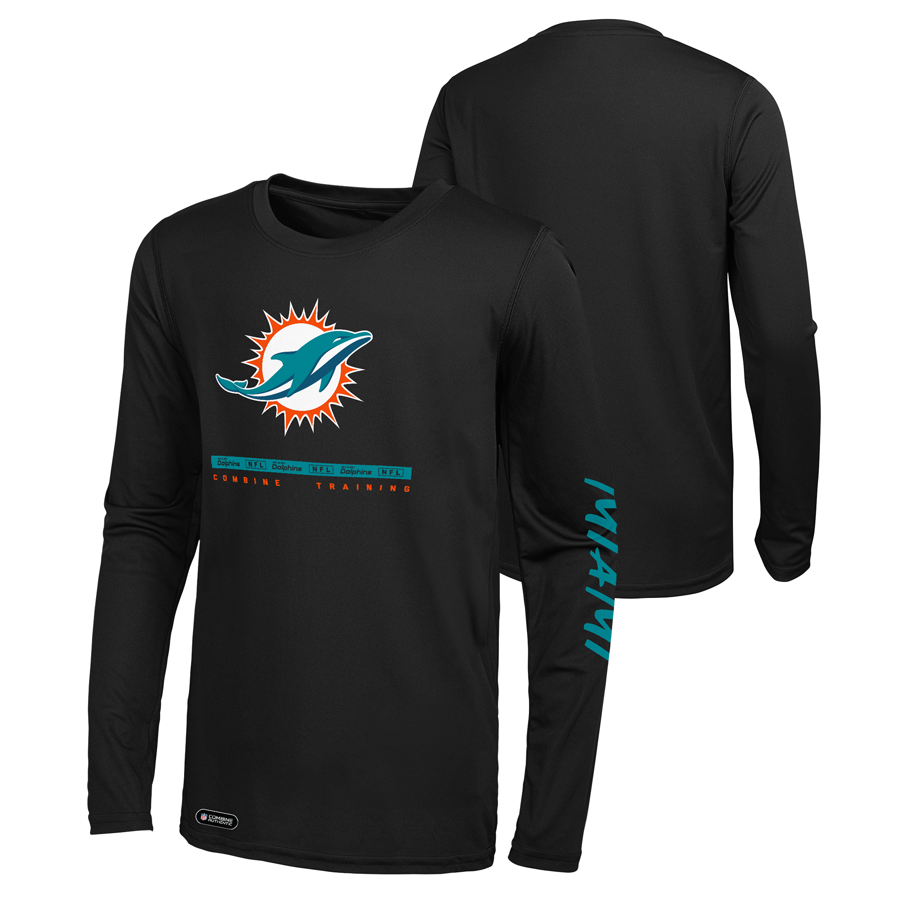 Miami Dolphins NFL Team Apparel Combine Training Agility Dritek L/S T-Shirt - Black