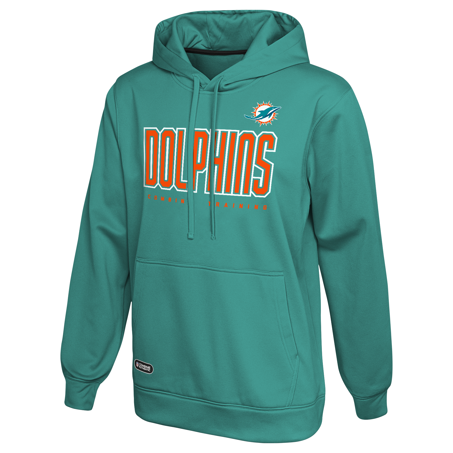Miami Dolphins Wordmark Combine Training Pullover Hoodie with Pockets - Aqua