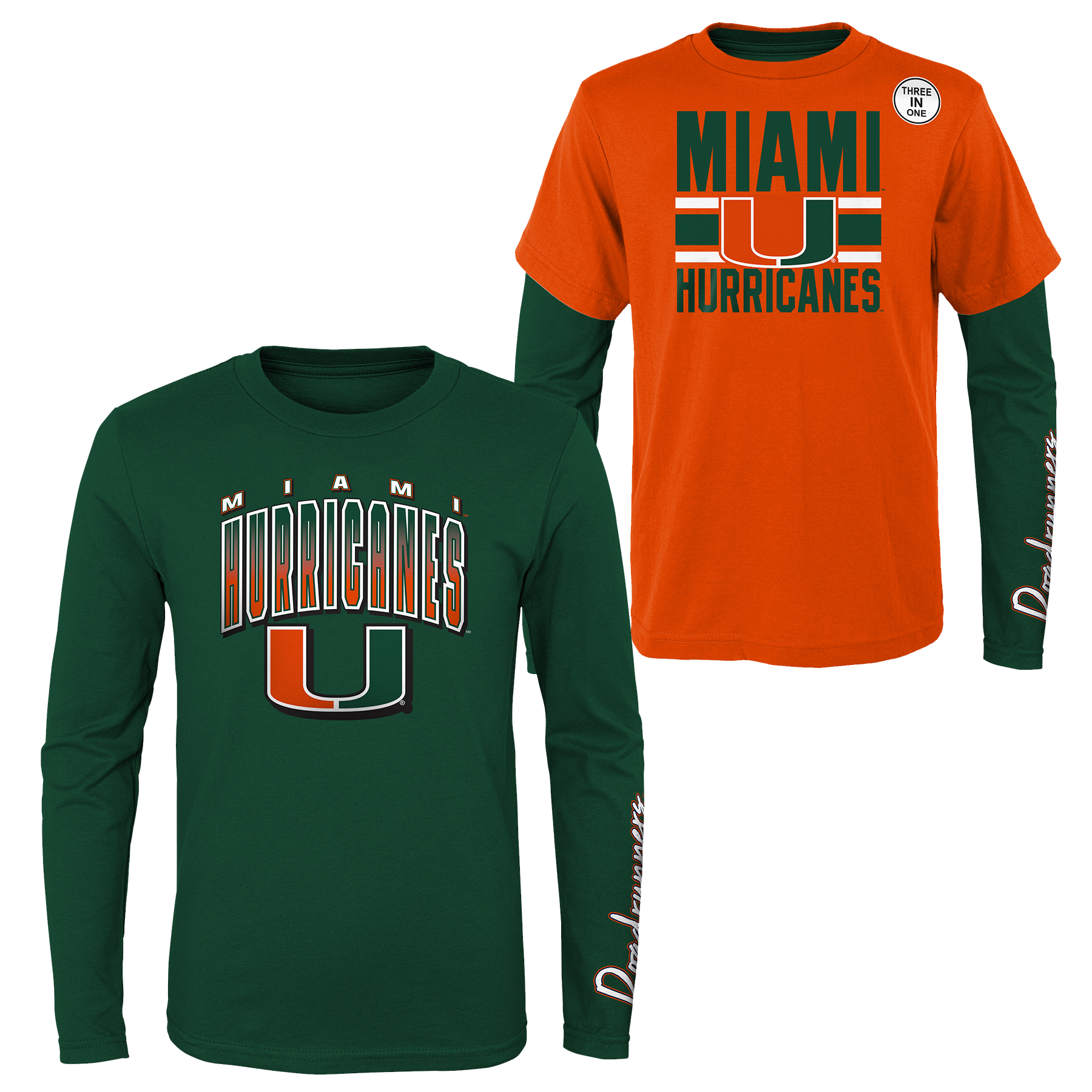 Miami Hurricanes Youth Fan Wave 3 in 1 T-Shirt Set Orange & Green