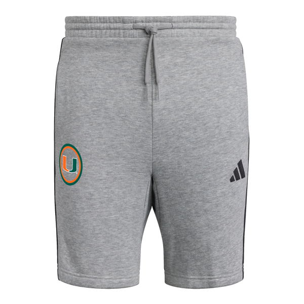 Miami Hurricanes adidas 3-Stripe French Terry Shorts - Grey