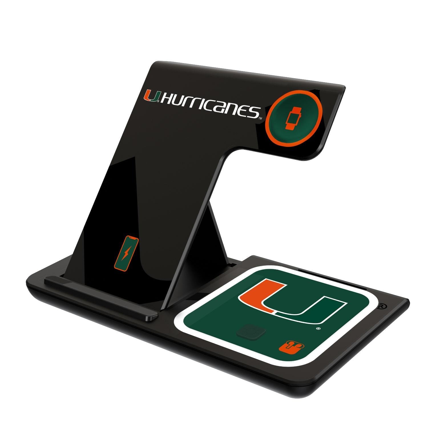 Miami Hurricanes Monocolor Tilt 3 in 1 Charging Station