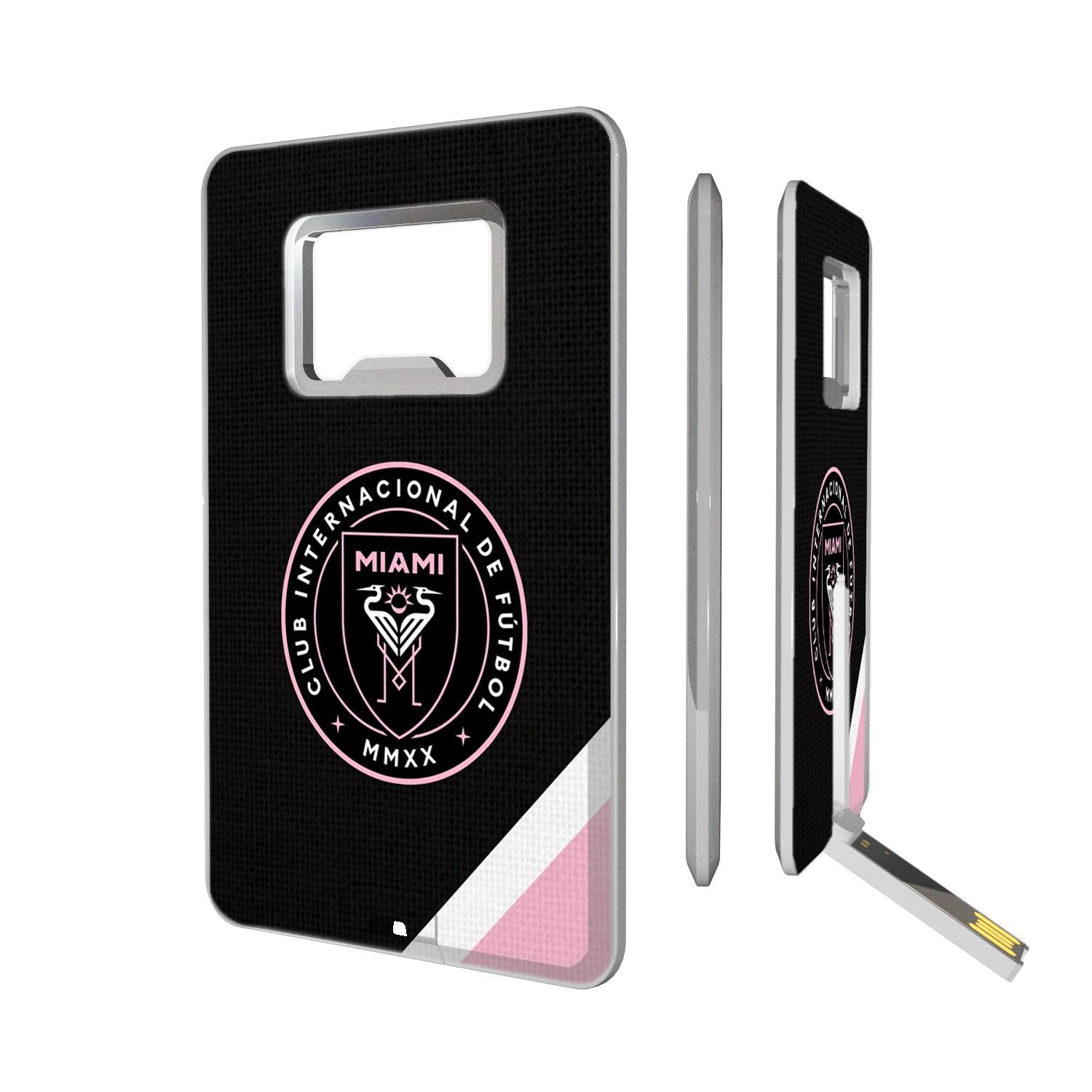 Inter Miami CF Diagonal Stripe Credit Card USB Drive with Bottle Opener 32GB