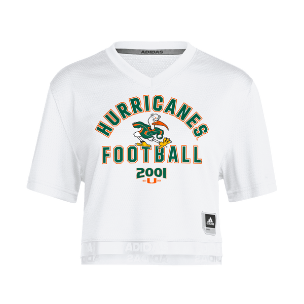Miami Hurricanes Women's adidas 2026 '01 Anniversary Crop Jersey - Whi