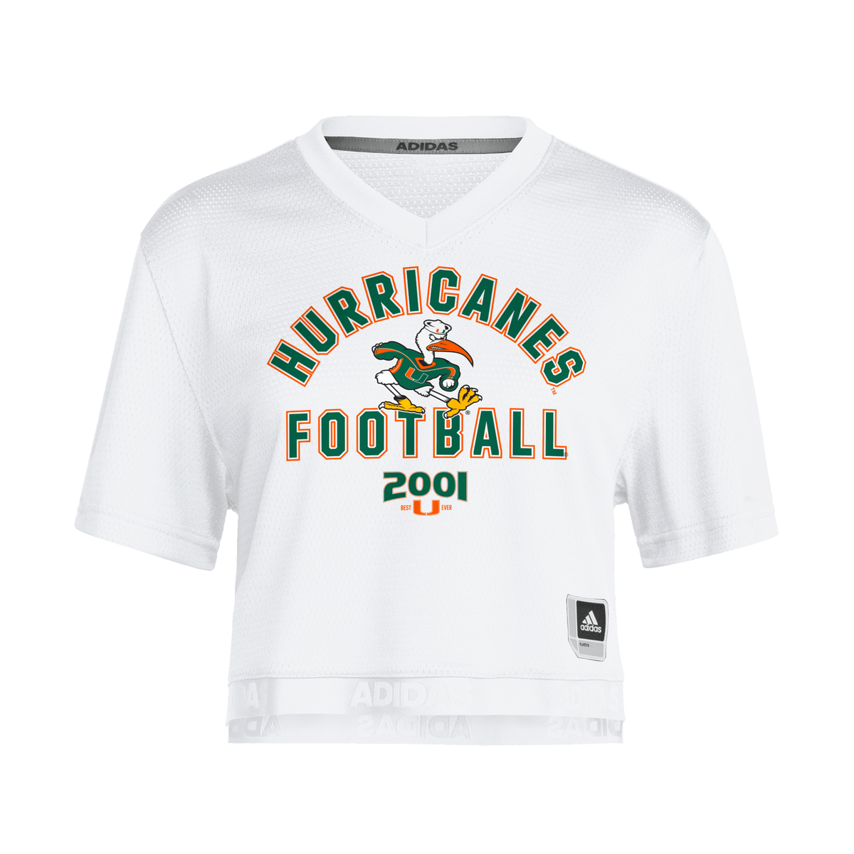 Miami Hurricanes Women's adidas 2026 '01 Anniversary Crop Jersey - White