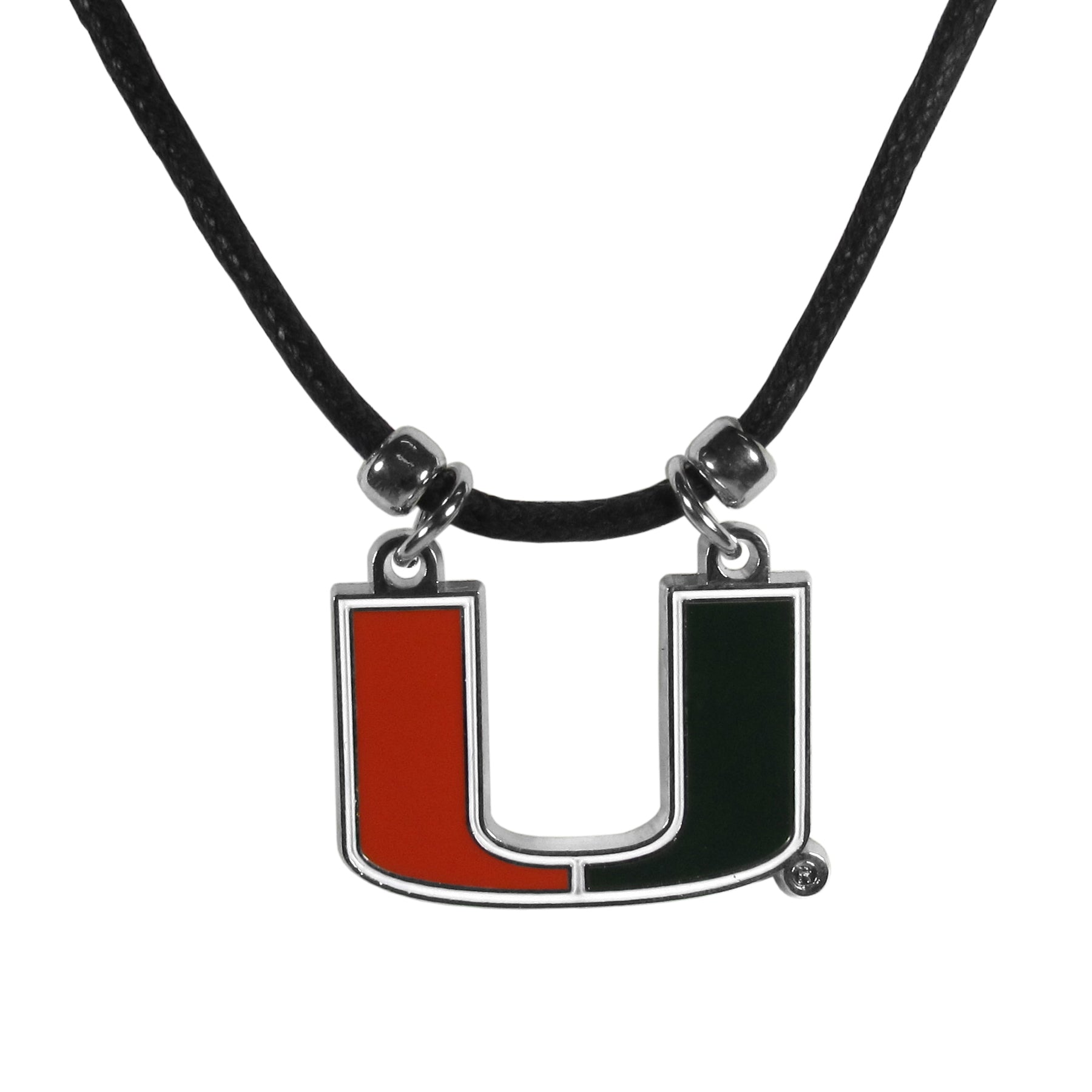 Miami Hurricanes U Logo Pendant Black Leather Necklace