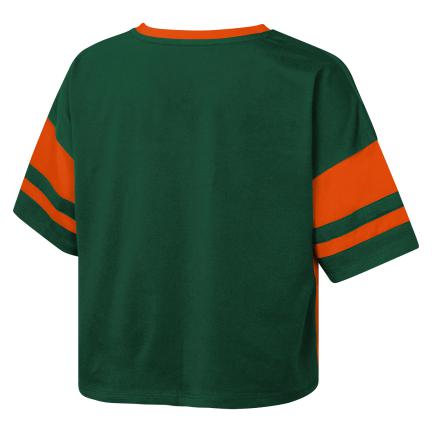Miami Hurricanes Girls Playmaker Long Crop Jersey Tee Orange Green