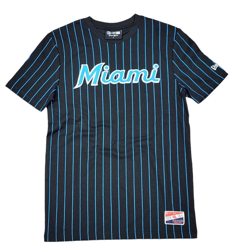 Miami Marlins New Era F1 Pinstripe Active T-Shirt - Black